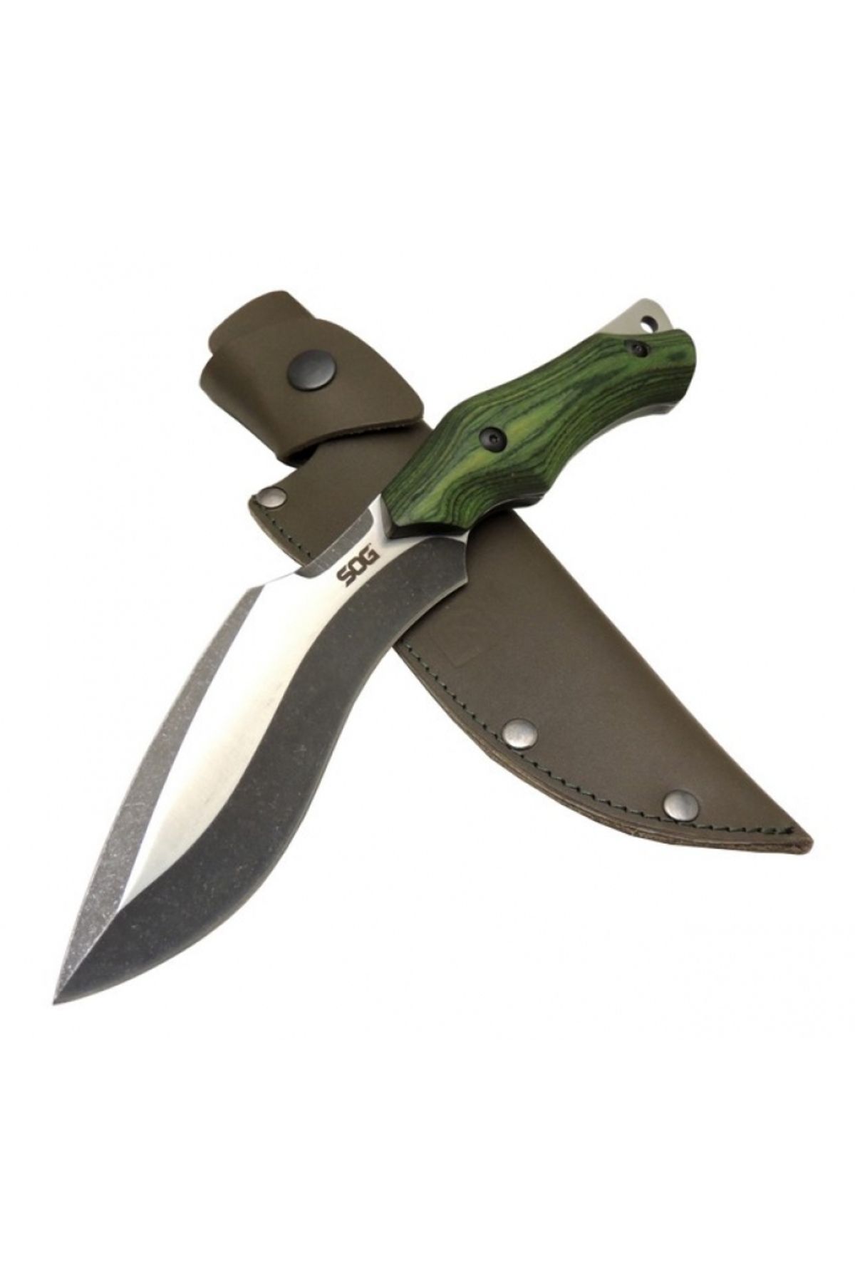 NEZADE STORE Sog Vaquita Kukri 807B GRN Yeşil Outdoor Bıçak 27cm - Ahşap Sap, Deri Kılıf