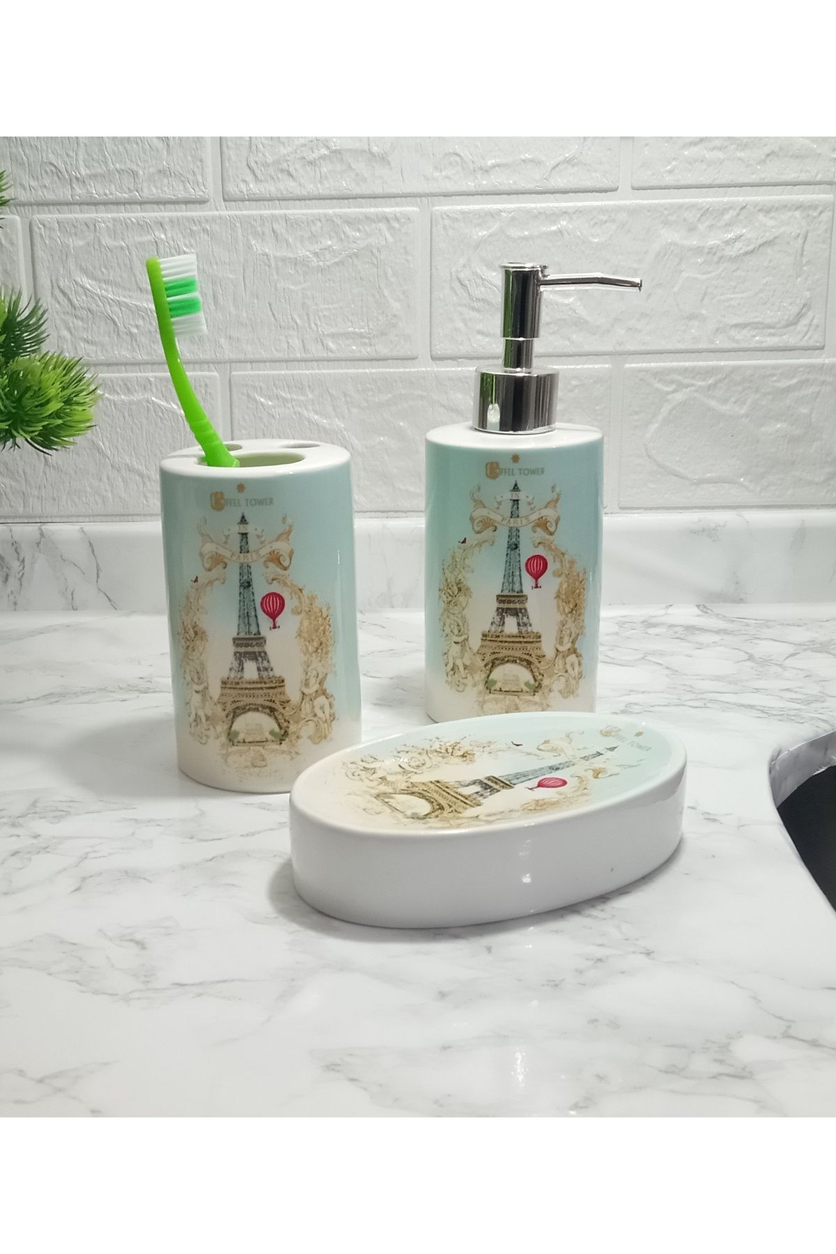 Bosphorus-Ceramic 3-Piece Bathroom Set Romantic Green Model 6