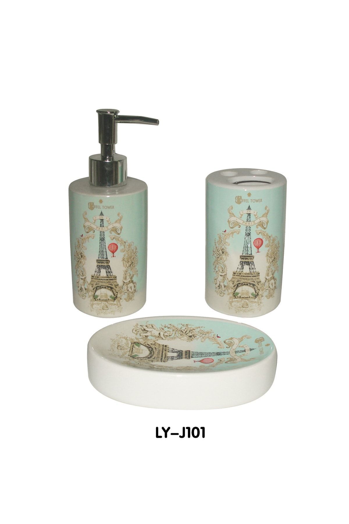 Bosphorus-Ceramic 3-Piece Bathroom Set Romantic Green Model 5