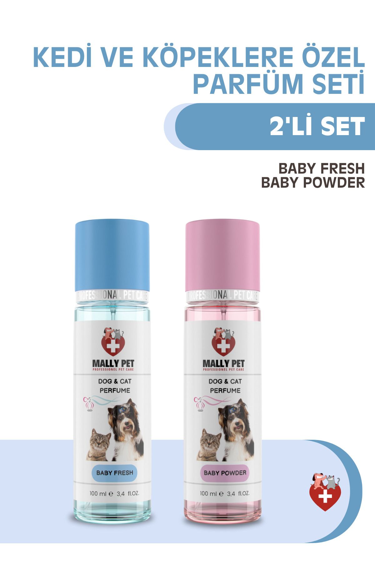 MALLY PET PROFESSIONEL PET CARE Powder & Fresh Kokulu Kedi ve Köpek Parfüm Seti 2x100ML