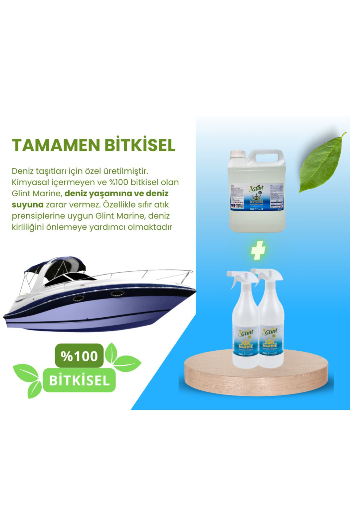 GLİNT Marine 5 Lt 2 X 1 Lt %100 Bitkisel Vegan Ahşap Cam Tekne Içi Dışı Genel Temizleyici