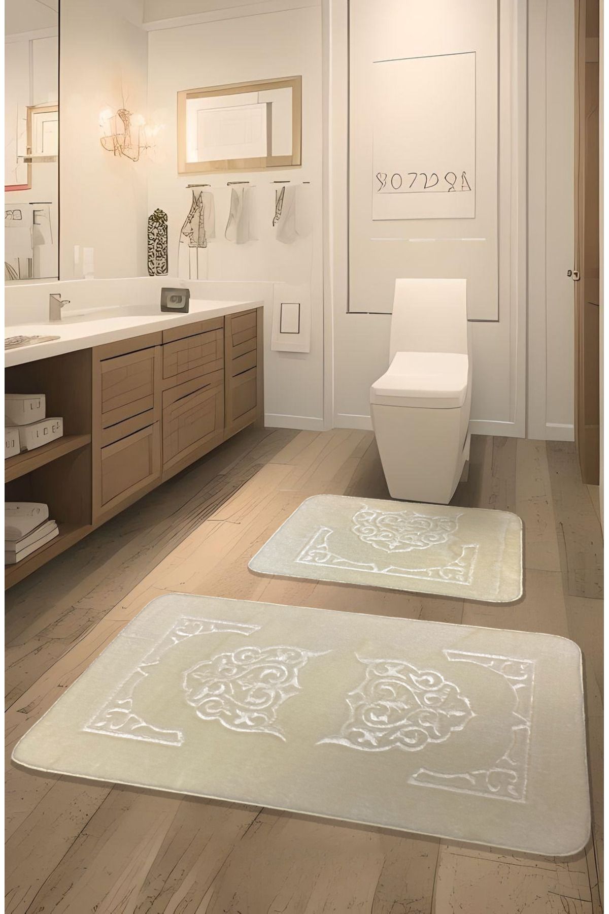 FeelHome Tashkent Deluxe - Set De 2 Covorașe De Baie Absorbante Super Moi, Imprimate De Lux - One Size
