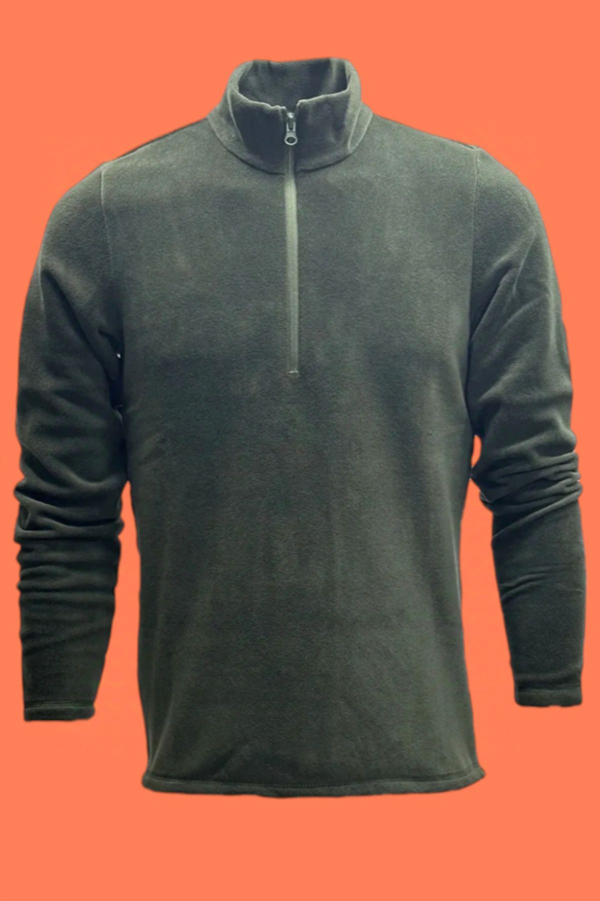 NJM SPORT WEAR Erkek Polar Hakı Günlük Rahat Yarım Fermuarlı Dik Yaka Tüylenme Yapmayan Outdoor Polar Sweatshirt