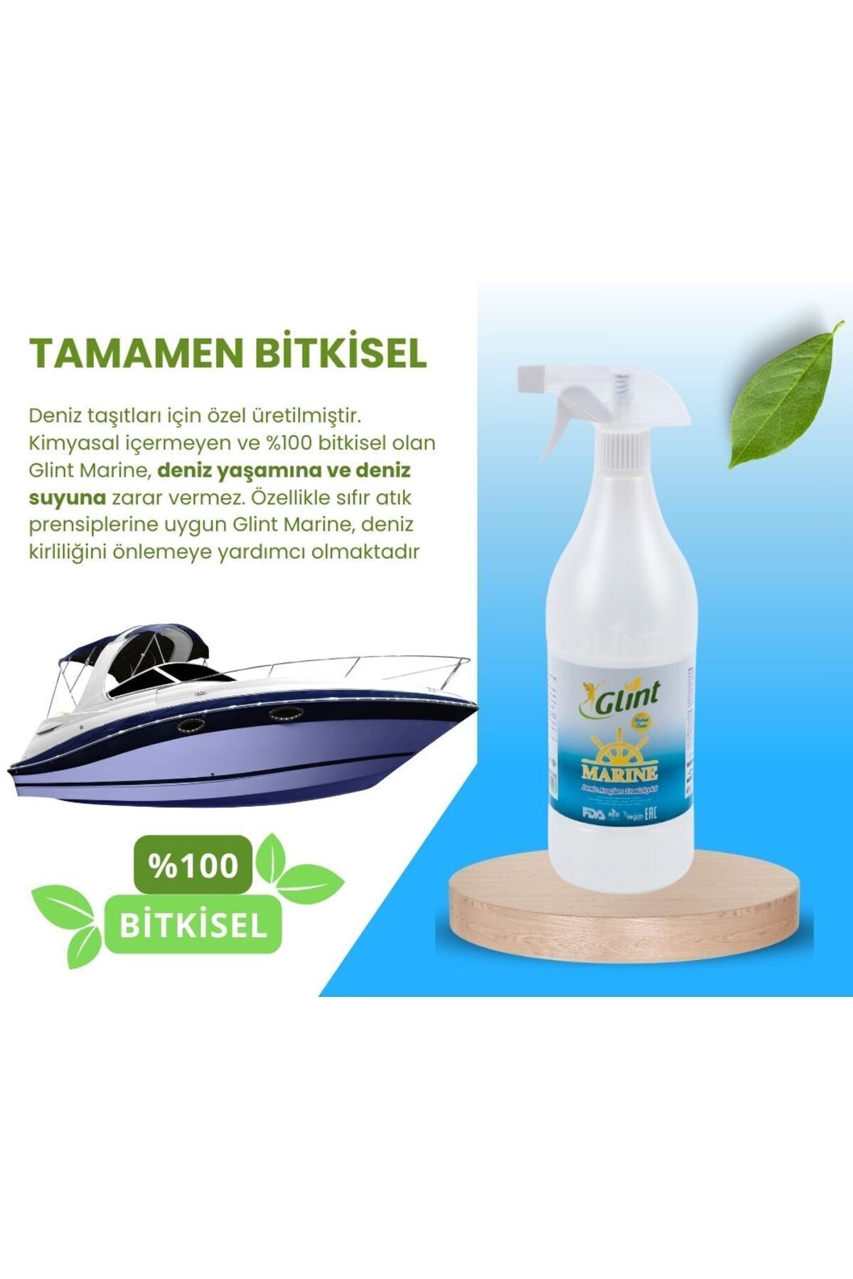 Marine 1 Litre Bitkisel Kimyasalsız Tekne Yüzey Temizleyici Kokusuz Sprey