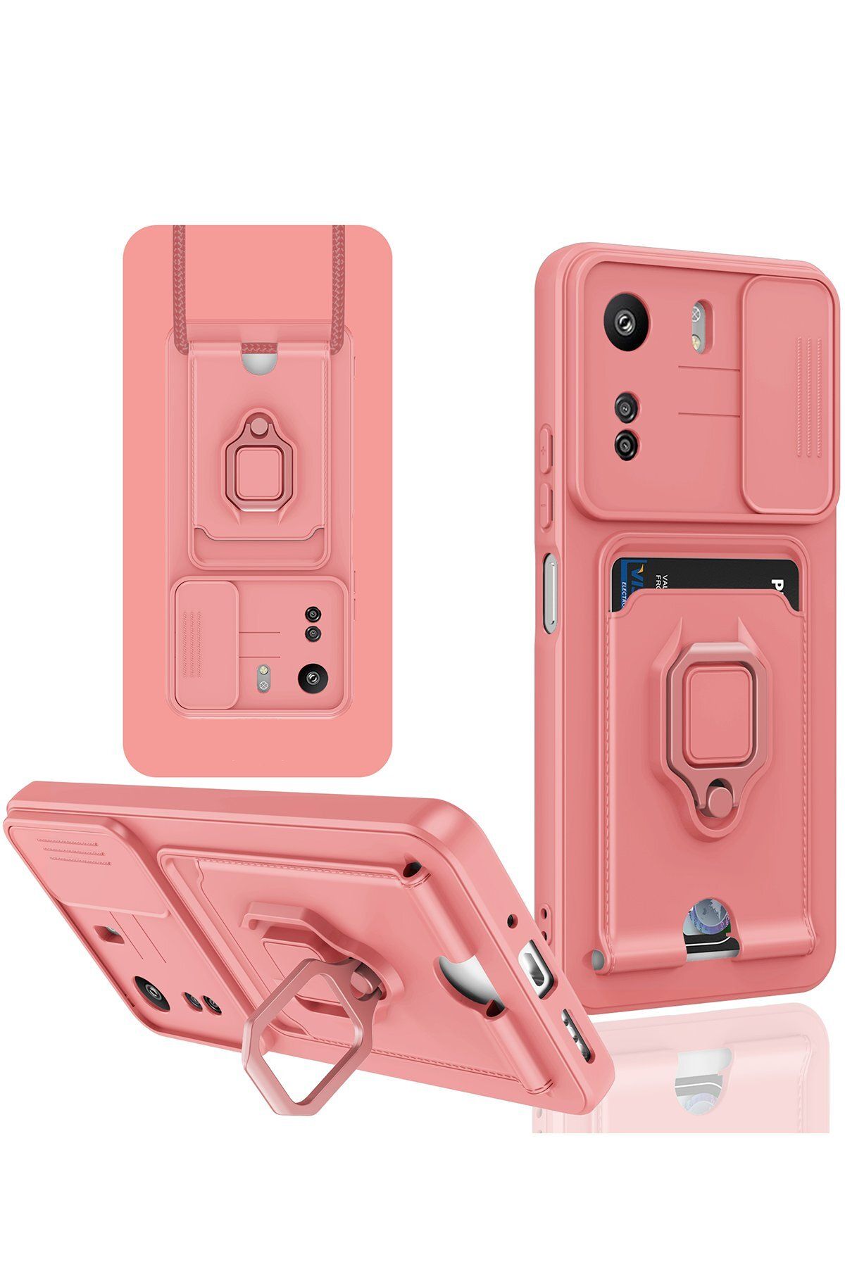 cepmoda Xiaomi POCO C65 - iP Askılı Kamera Sürgülü Neck Rope Çok Amaç Kılıf/Kapak - PEMBE