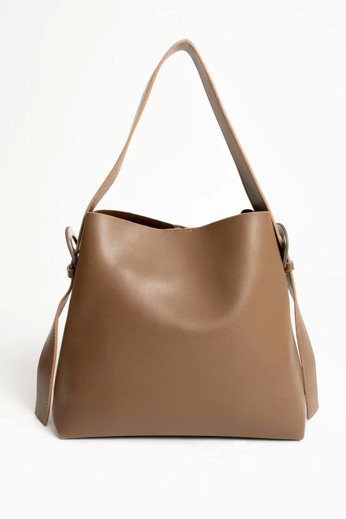 Nastroy Oversized Belt Detailed Shopper Dark Mink Skin Trend Women's Shoulder Bag with Snap Closure