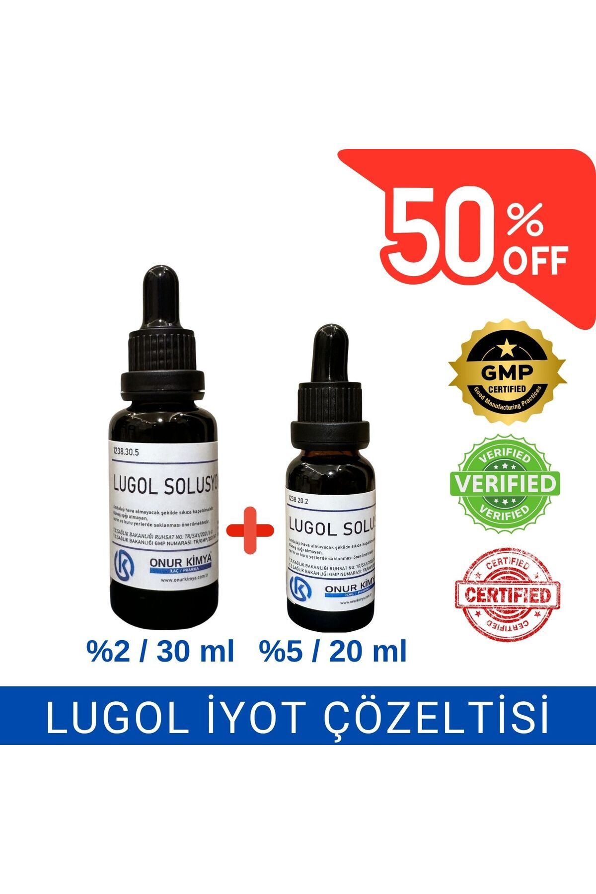 Onur Kimya İlaç / Pharma Lugol Iyot Solüsyonu %2 Lik 30 ml Ve %5 Lik 20 ml / Damlalıklı / Lugol Çözeltisi