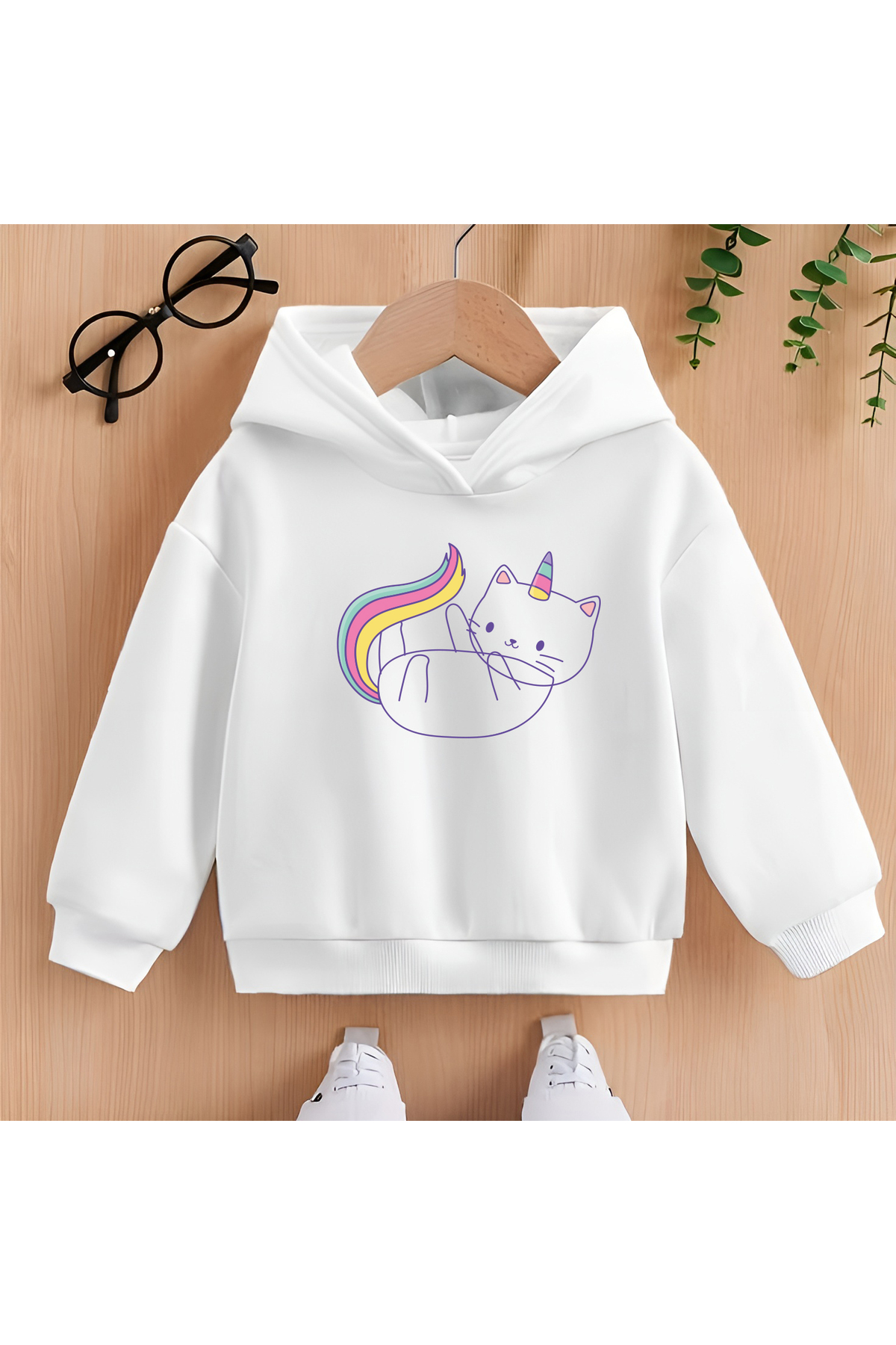 CDA Unicorn Kedi Unisex Kız Erkek Bebek Beyaz Sweatshirt fotoğrafı 2 (önizleme)
