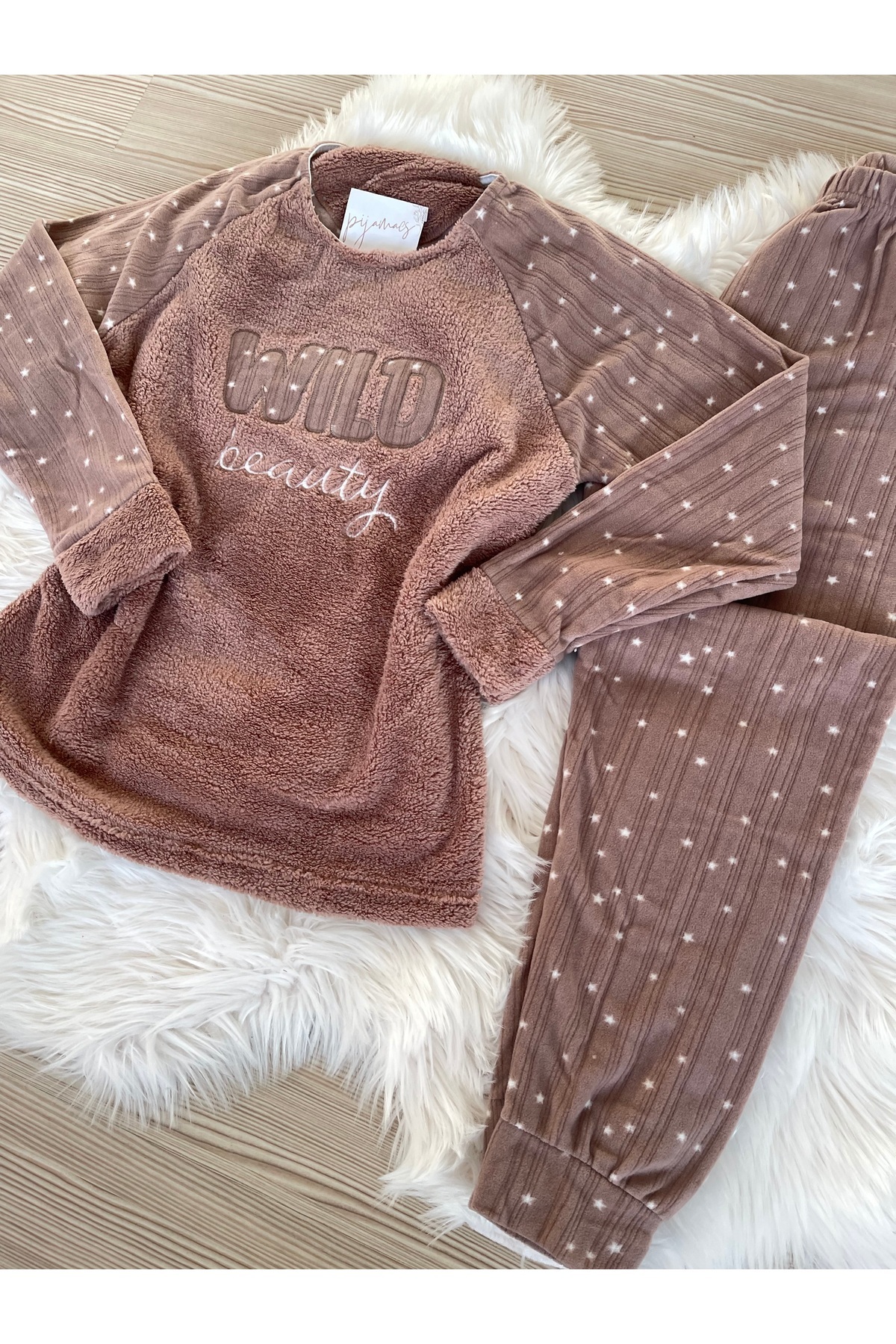 Pijamacs-Mink Wild Patterned Fleece Pajama Set 8
