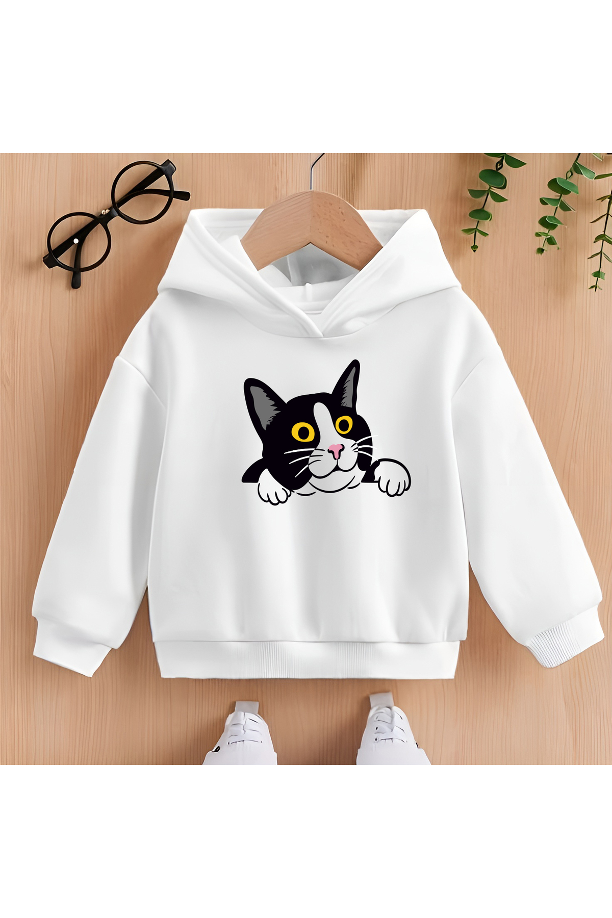CDA Siyah Kedi Unisex Kız Erkek Bebek Beyaz Sweatshirt fotoğrafı 2 (önizleme)
