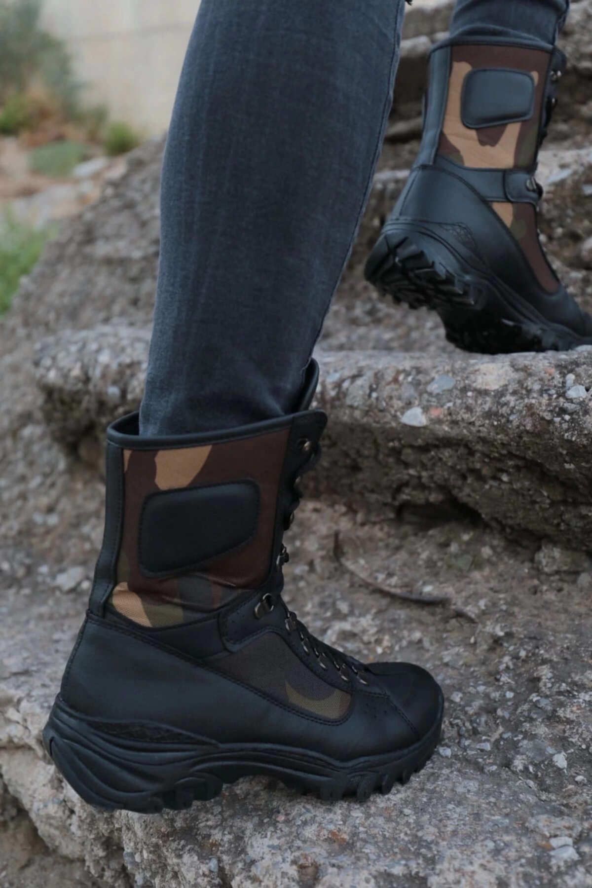 Joy Man-JY999 Cizme de camuflaj pentru bărbați cu talpă ortopedică - cu șireturi, piele casual, ST negru 3