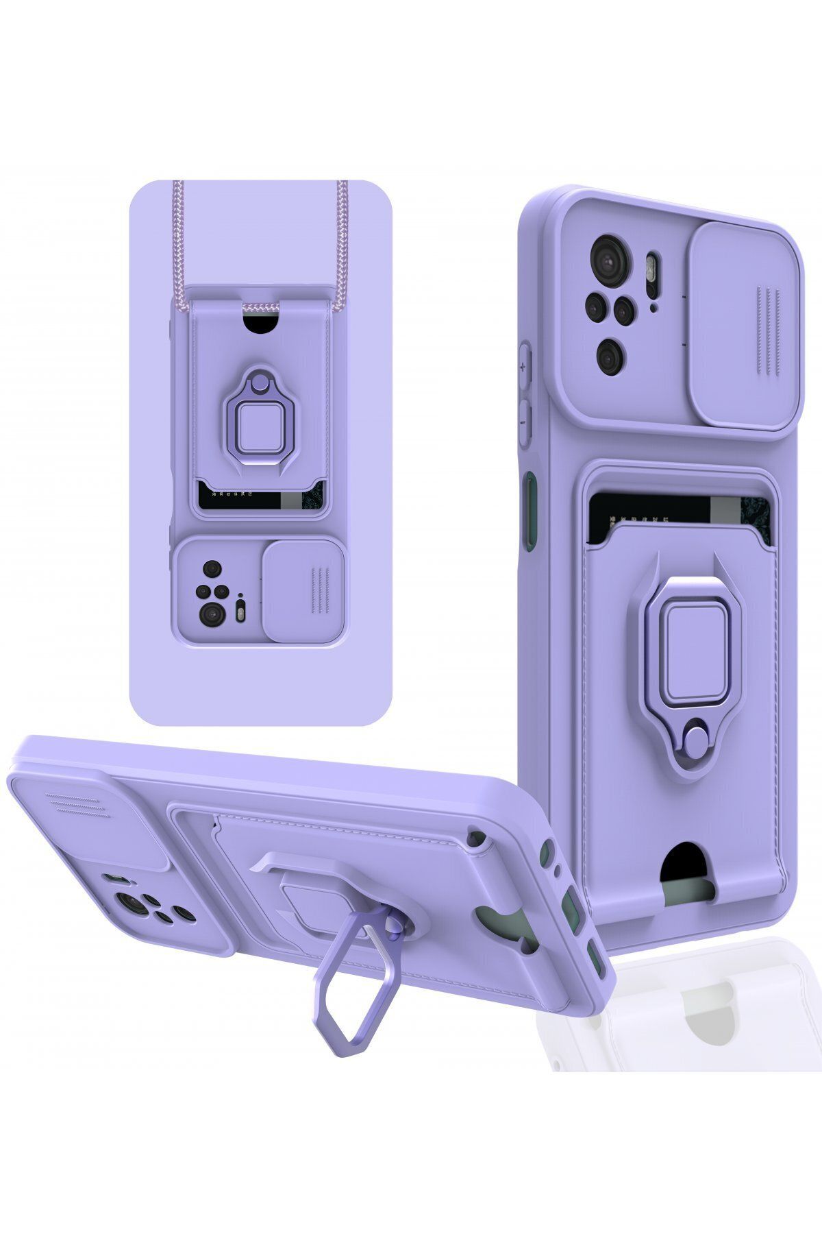 cepmoda Xiaomi POCO M5s Askı İpli Telefon Kılıfı – Kartlık, Stand, Kamera Koruma – LİLA
