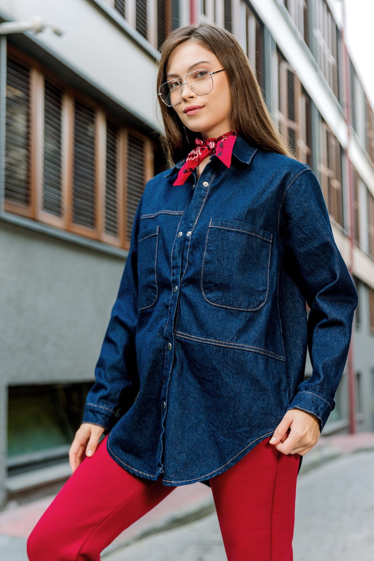 Maule-Blue Jeans Jacket - 100% Cotton Raw Denim with Snap Fastener and Double Pockets, Women's Coat @Messina 4