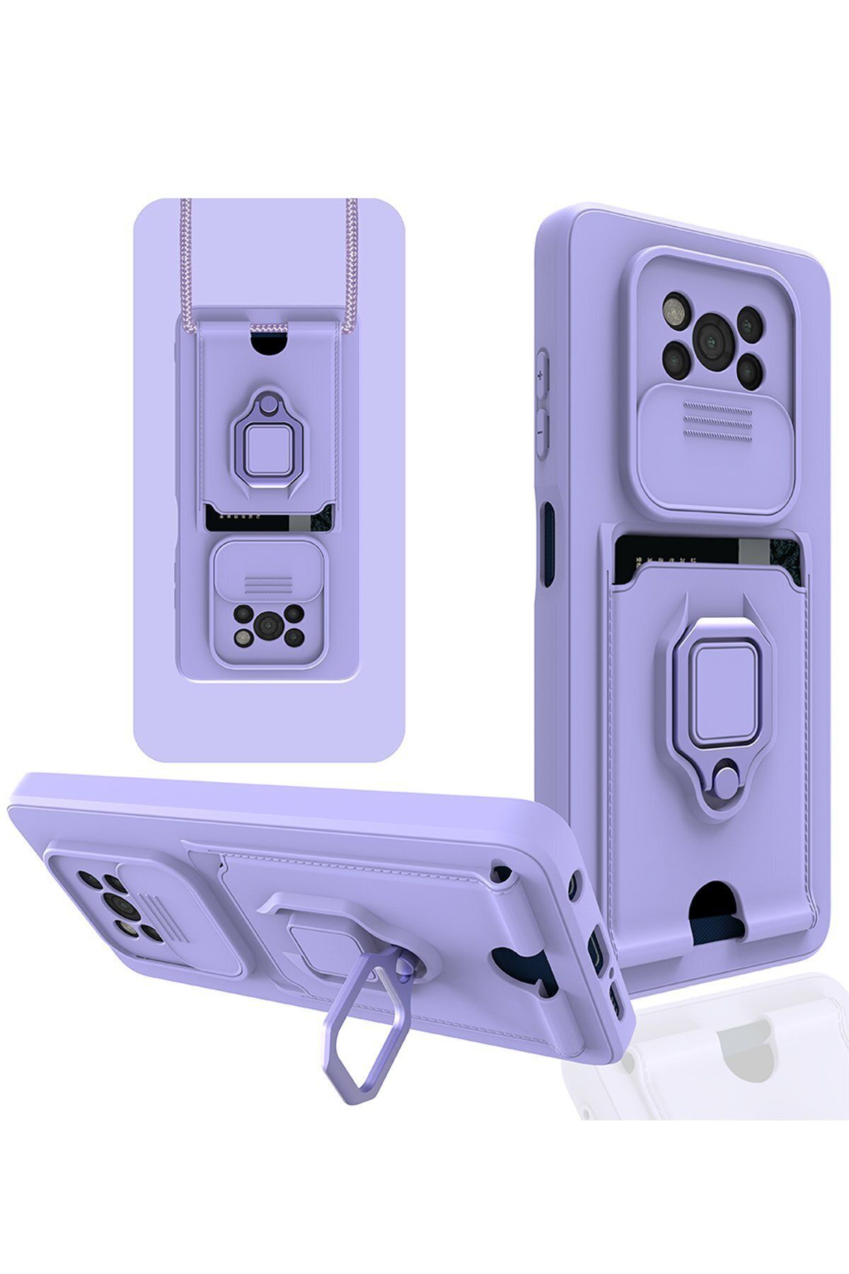 cepmoda Xiaomi POCO X3 NFC - iP Askılı Kamera Sürgülü Neck Rope Çok Amaç Kılıf/Kapak - LİLA