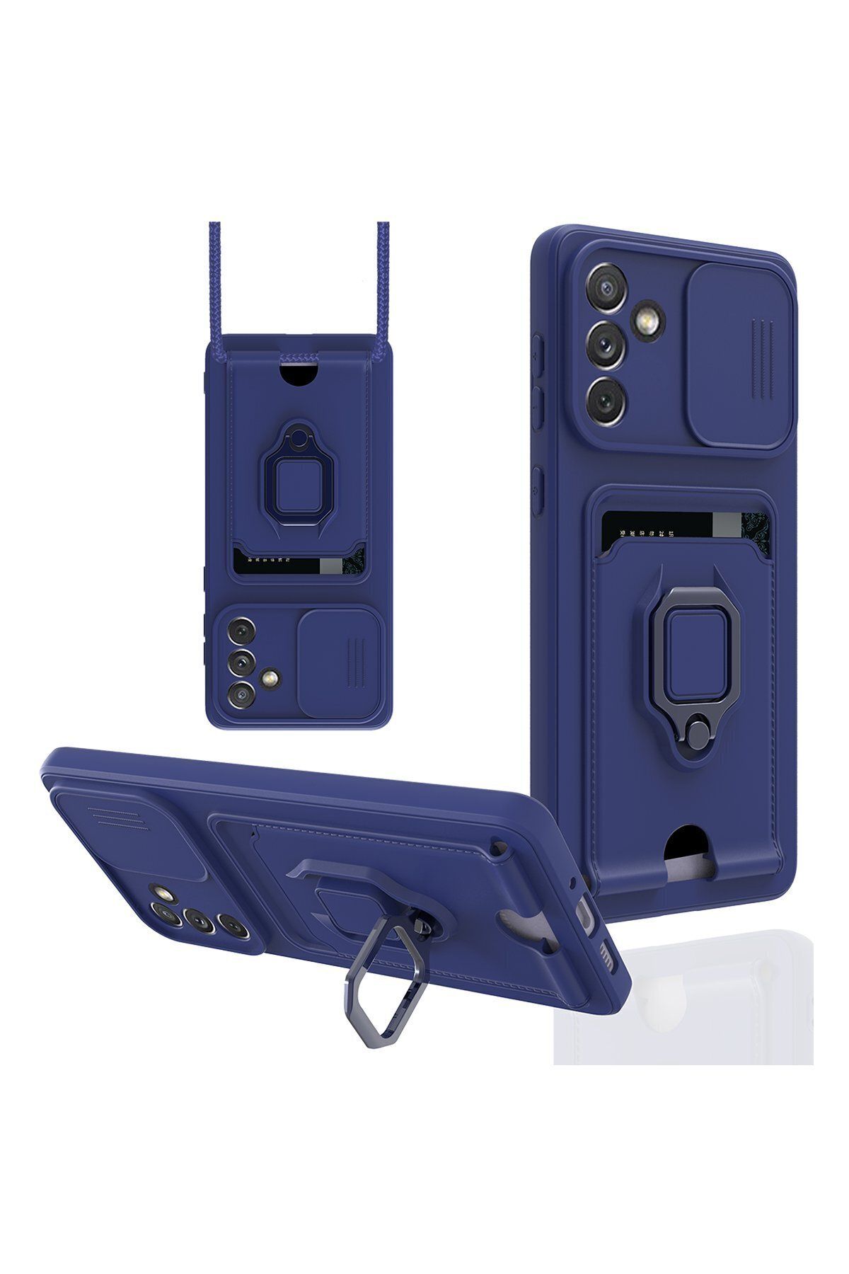 cepmoda Samsung Galaxy A04S - iP Askılı Kamera Sürgülü Neck Rope Çok Amaç Kılıf/Kapak - LACİVERT