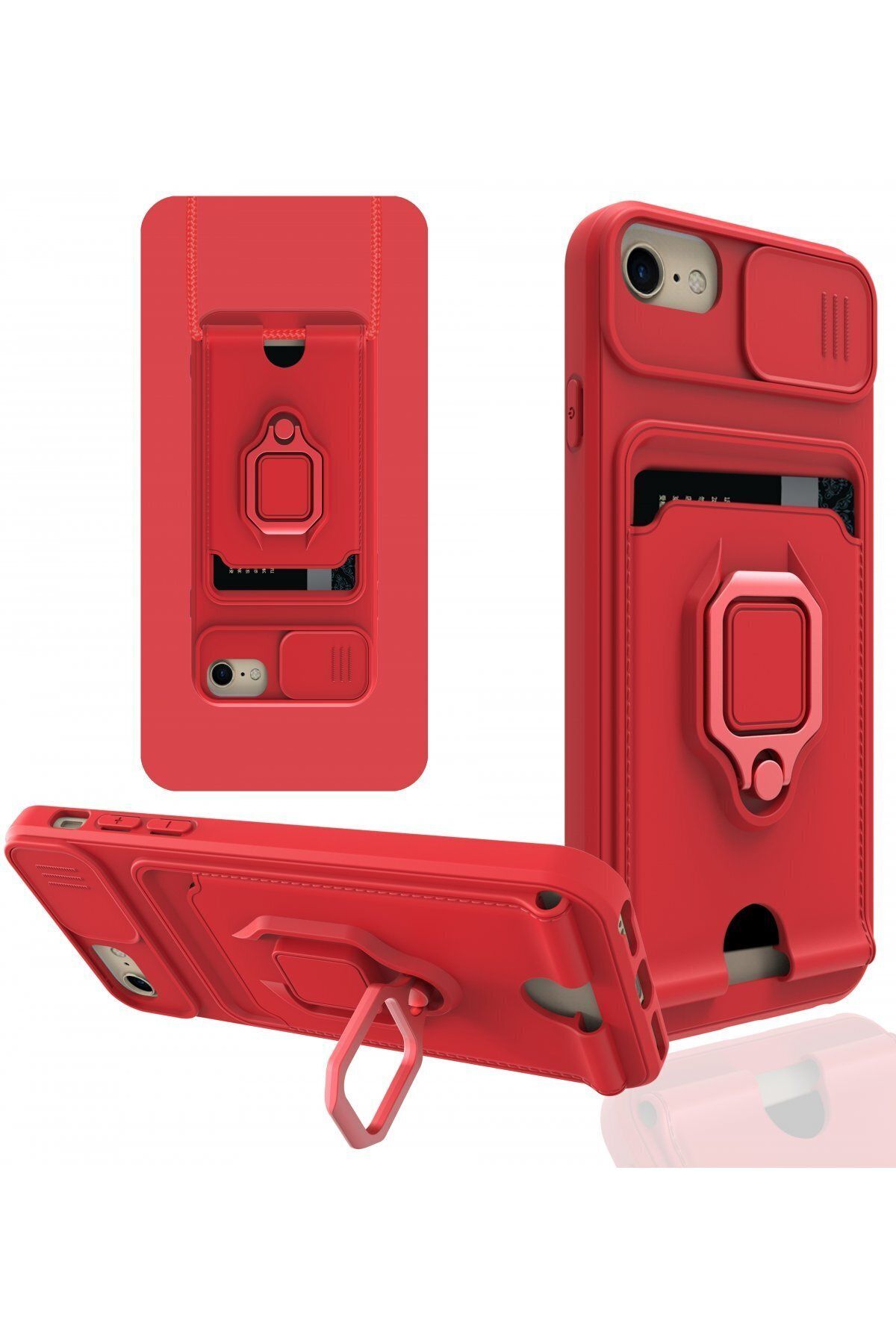 cepmoda iPhone 8 - iP Askılı Kamera Sürgülü Neck Rope Çok Amaç Kılıf/Kapak - KIRMIZI