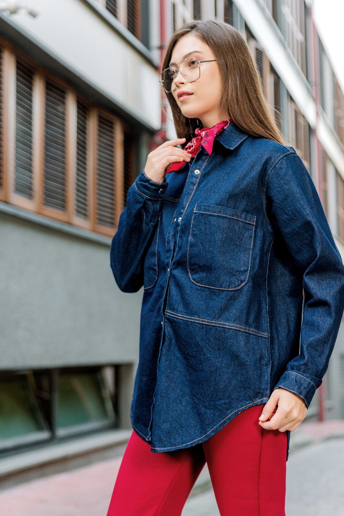 Maule-Blue Jeans Jacket - 100% Cotton Raw Denim with Snap Fastener and Double Pockets, Women's Coat @Messina 7