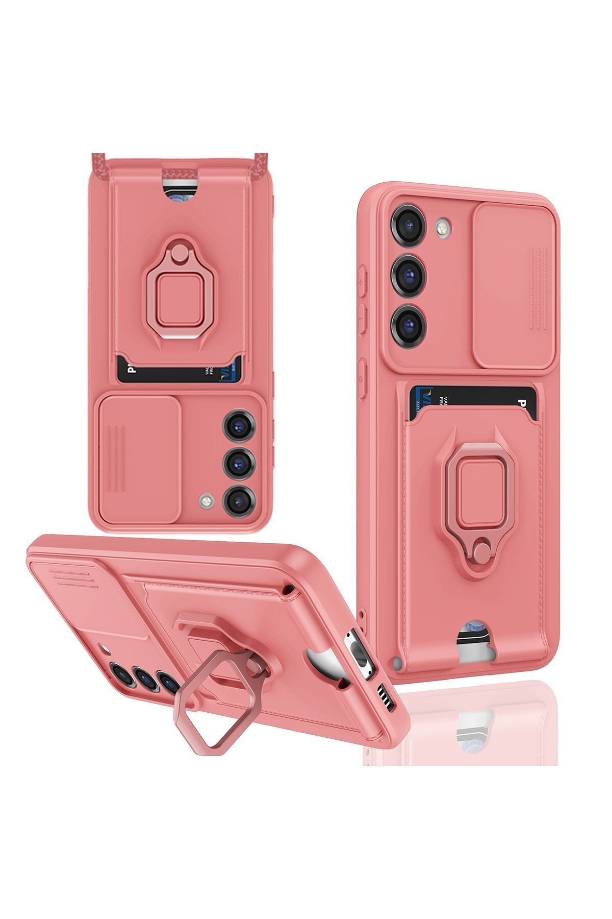 cepmoda Samsung Galaxy M34 (5G) Askı İpli Telefon Kılıfı – Kartlık, Stand, Kamera Koruma – PEMBE