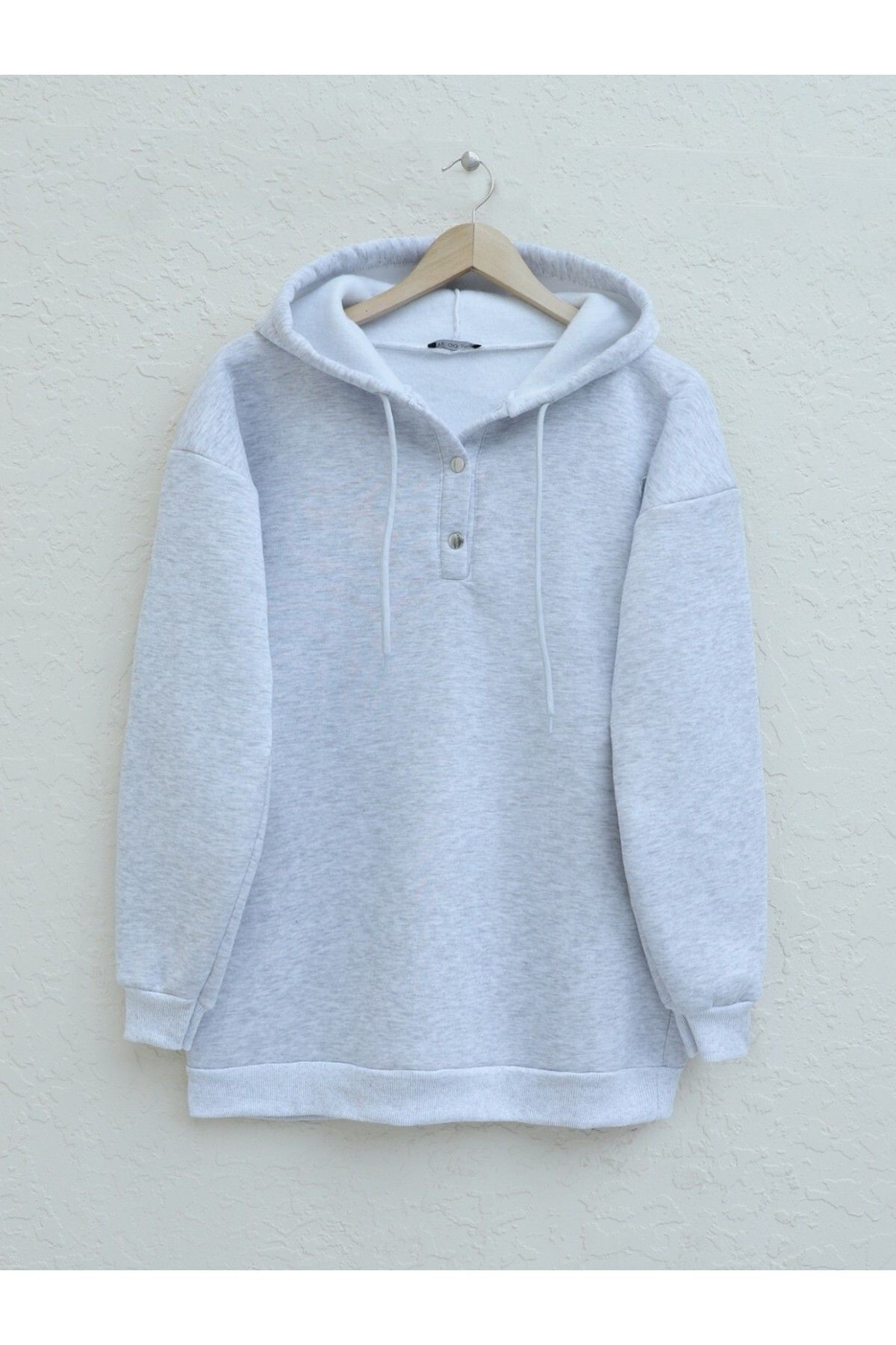 Modamorfo-Light Gray Hooded Raster Sweat - Three Thread with Snaps on the Collar 1