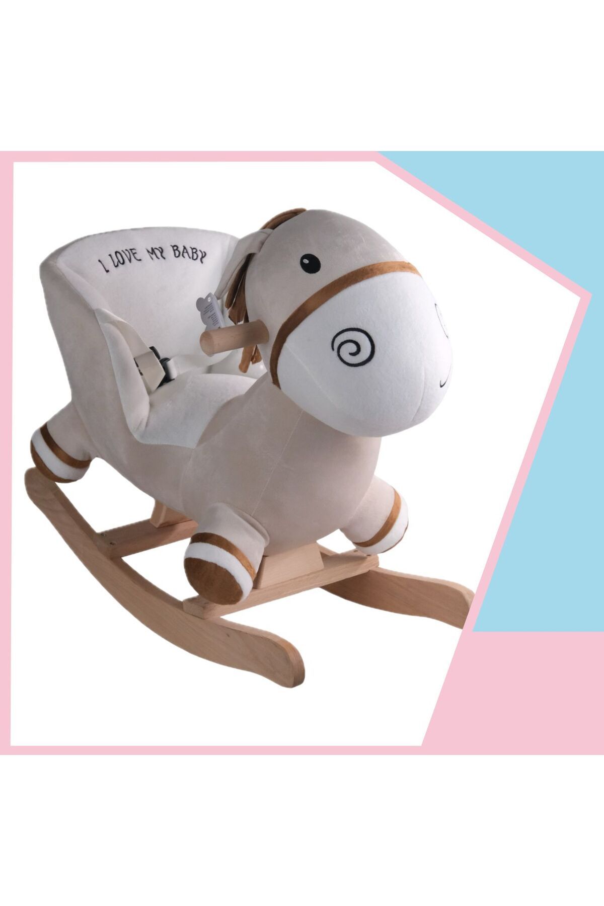 Dada Toys SALLANAN DOLDURULMUŞ AT PELUŞ ROCKER 60 CM BEJ-BEYAZ YNSMR