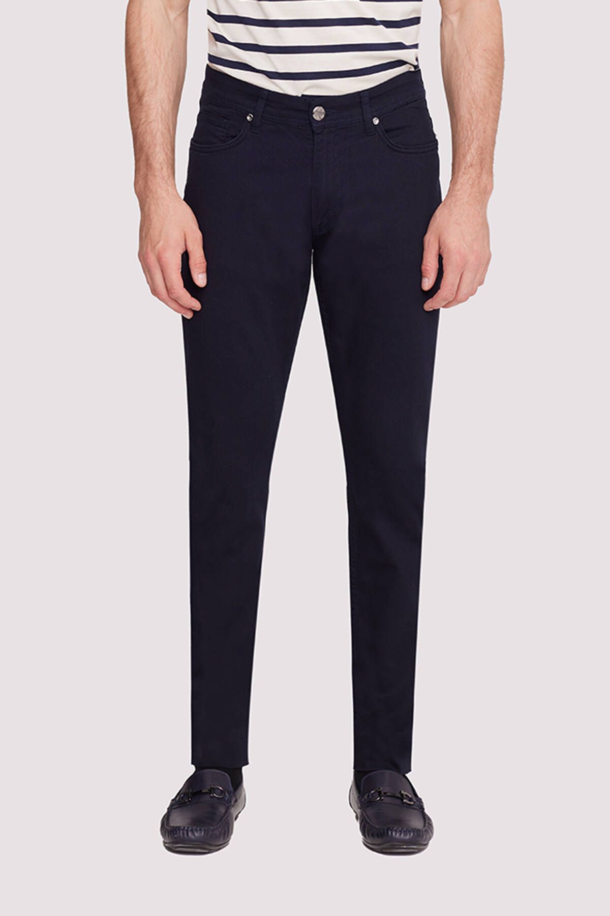 Ysf-Men's Navy Blue Slim Fit Top Pocket Canvas Trousers 2