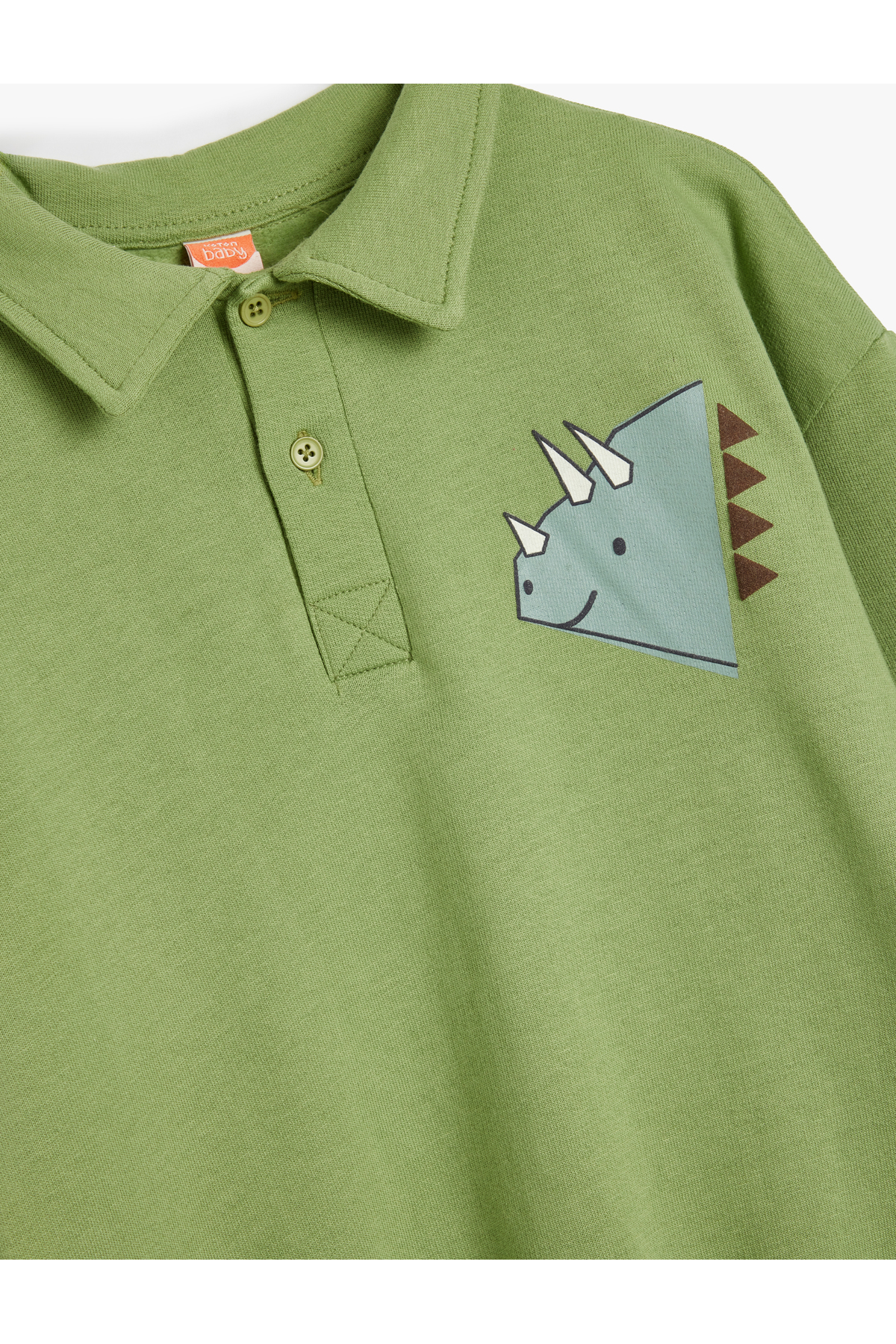 Koton Polo Yaka Sweat Düğmeli Uzun Kollu Dinozor Baskılı Pamuklu Şardonlu fotoğrafı 3 (önizleme)