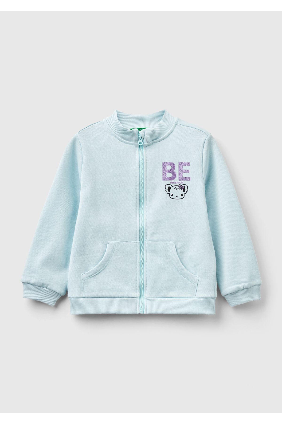 United Colors of Benetton-Water Green Logo Printed Girl's Sweatshirt 1