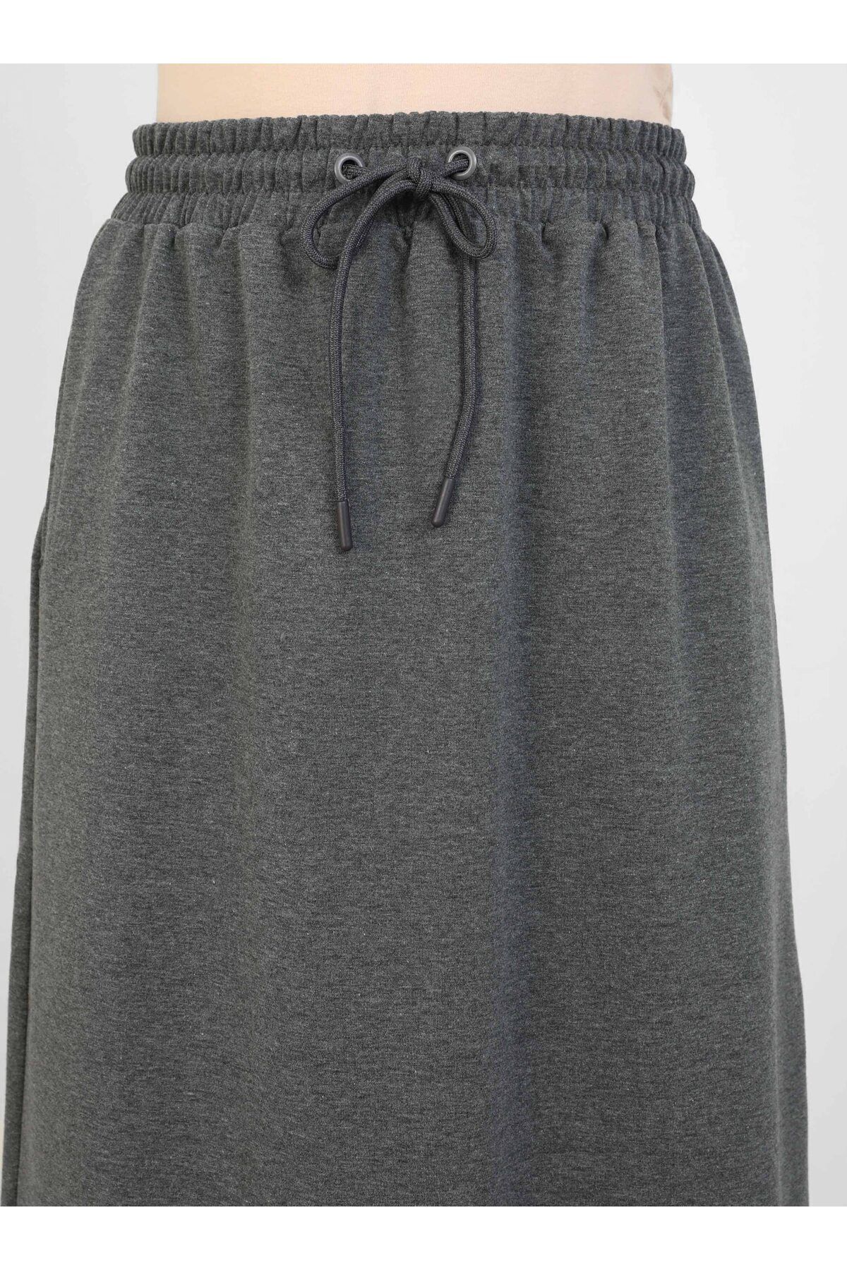 Benin-Gray Melange Knitted Skirt - Elastic Waist 4