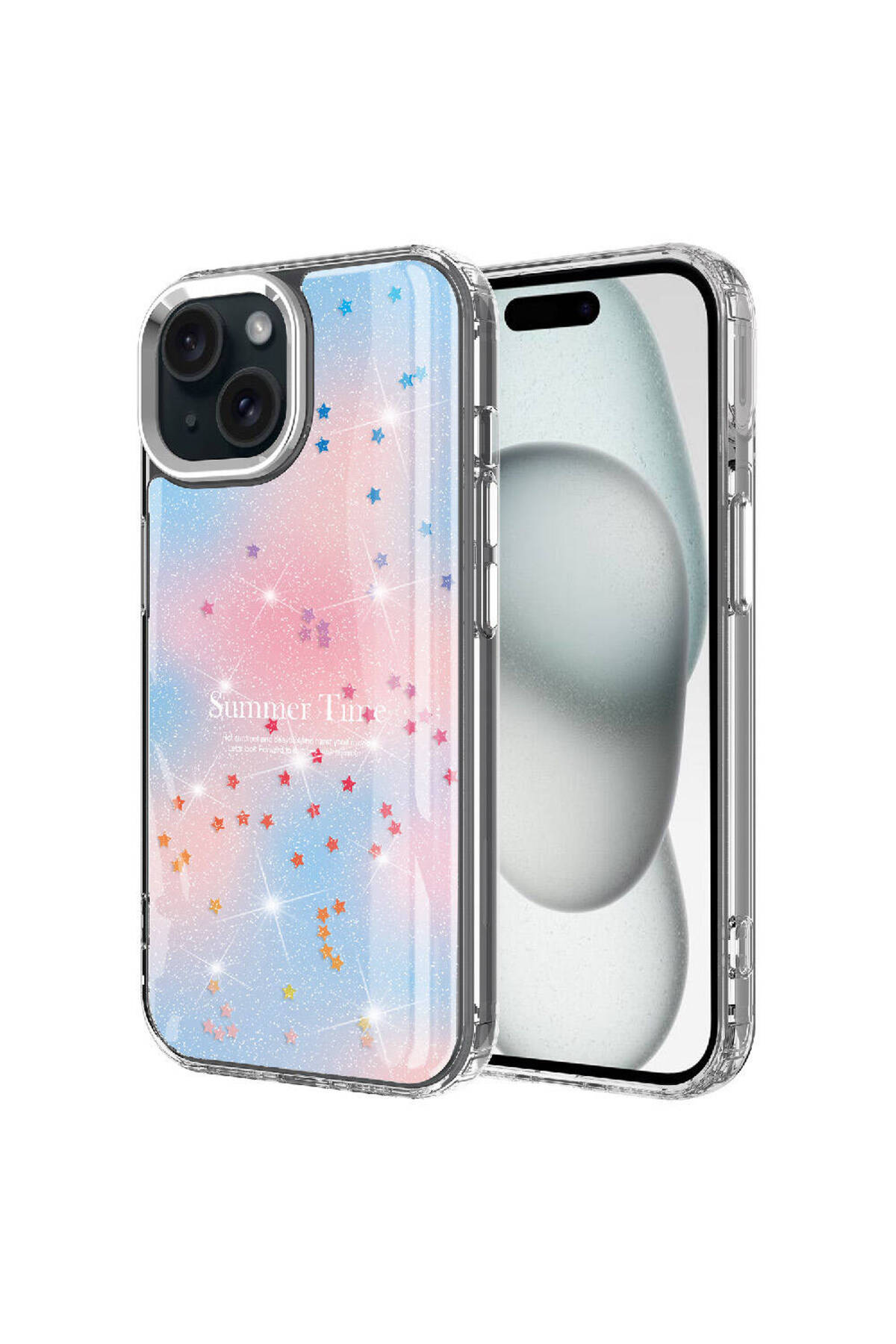 iPhone 15 Kılıf Simli Desenli Parlak Task Kapak - Mavi