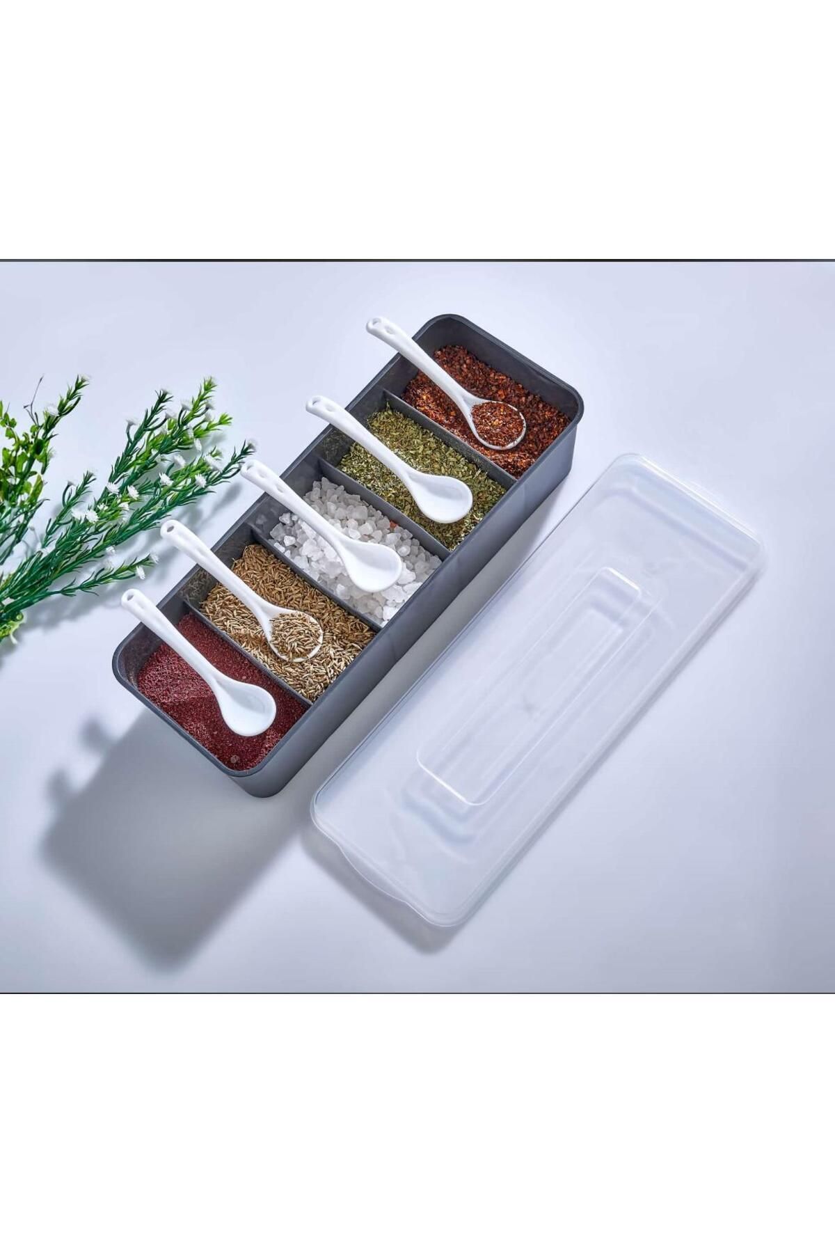 Bayev-Mario Patterned Spice Storage Set with 2 Spoons and 5 Compartments - Tabletop Spice Box 3