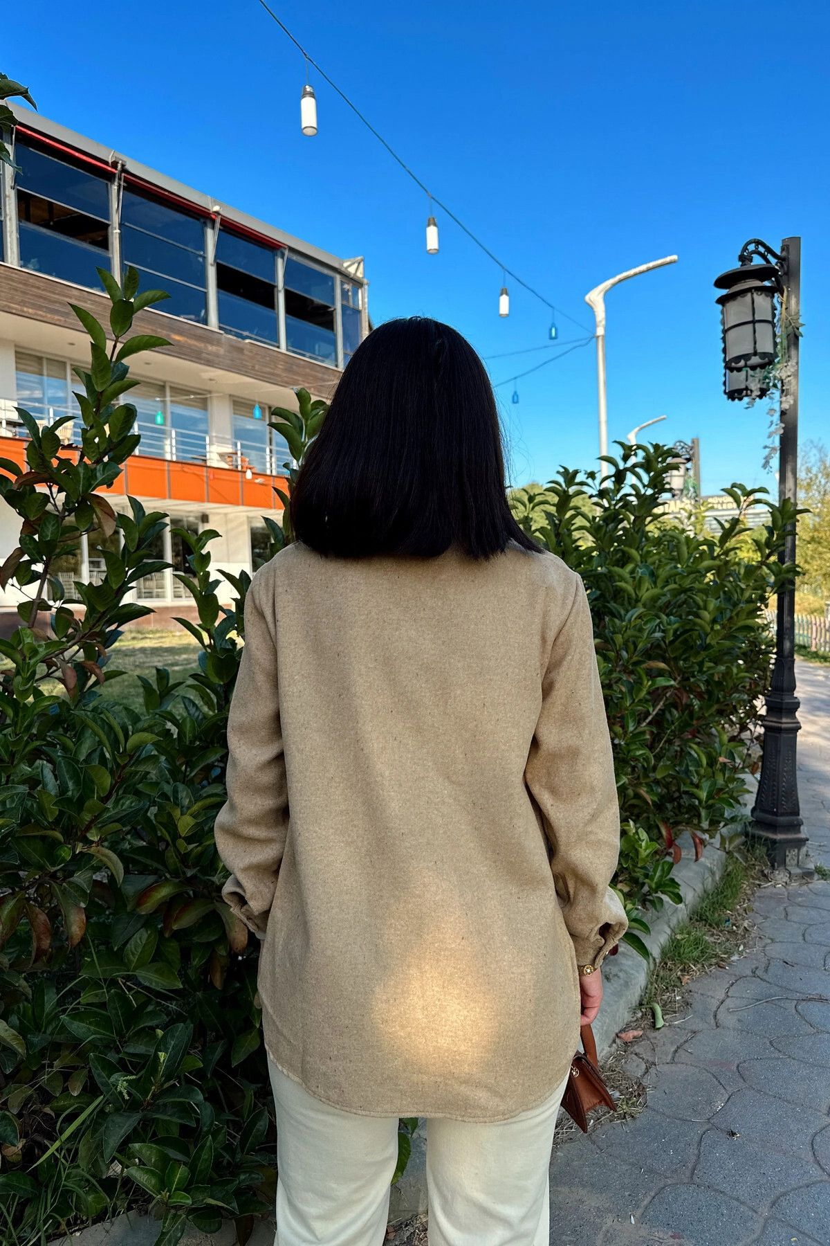 NEW LAVİVA-Women's Beige Long Sleeve, Double Pocket, Oval Cut on the Skirt, Stamp Shirt Jacket 7