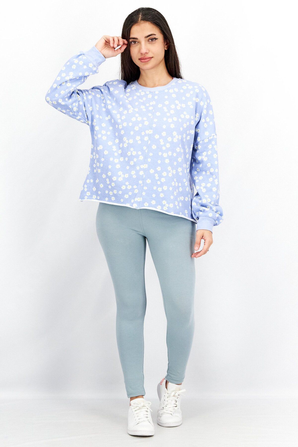 Aqua-Women Crew Neck Floral Comfy Sweatshirt, Daisy Chain 2