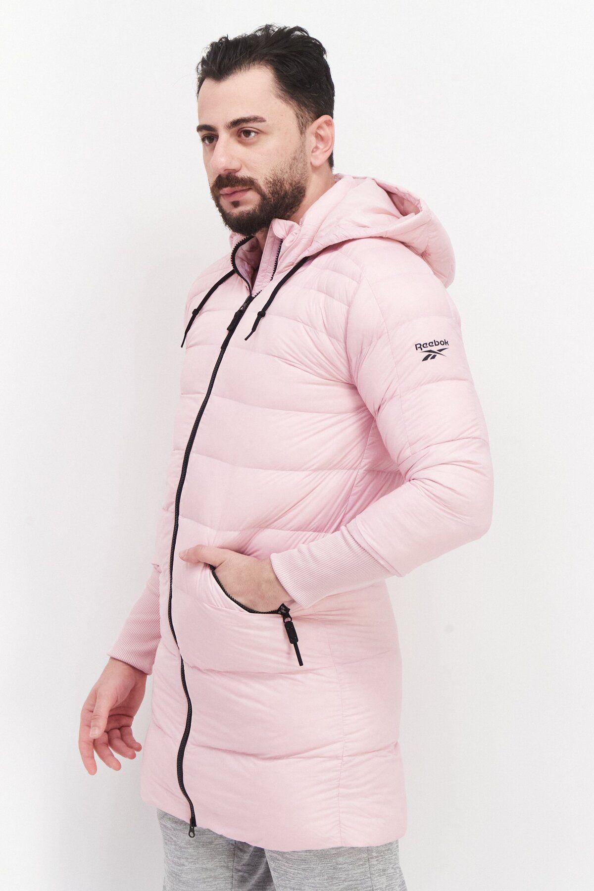 Reebok-Men Sportswear Fit Hooded Long Sleeve Training Quilted Jackets, Pink 4