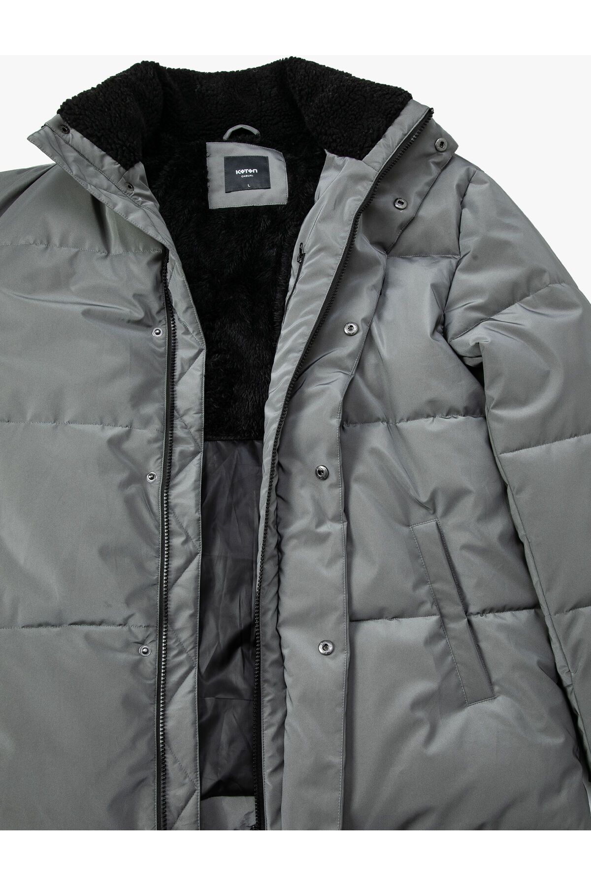 Koton-Puffer Jacket Stojan na límec na zip Kapsa s podrobným potiskem sloganu 6