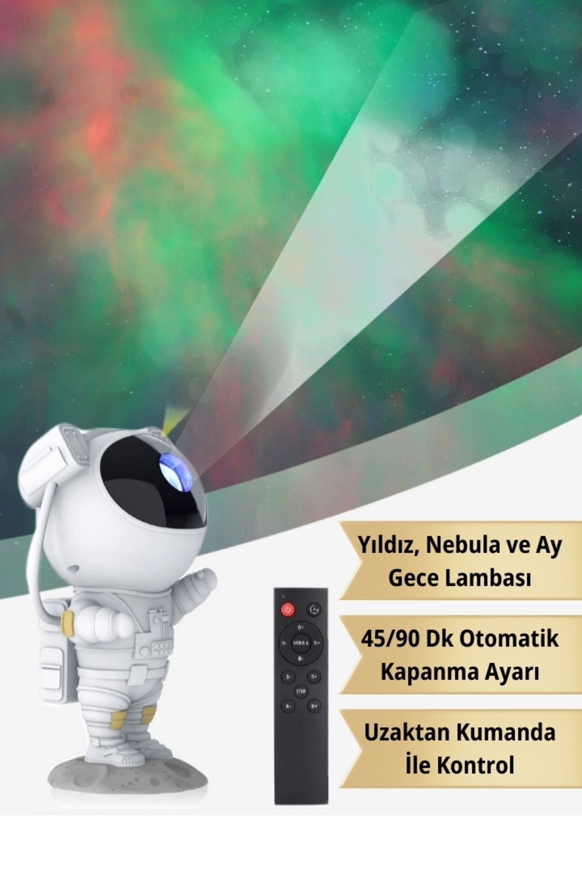 ALFAGİFT Astronot Galaksi Projektör Kumandalı Gece Lambası Yıldız Ve Samanyolu Projeksiyon Işığı