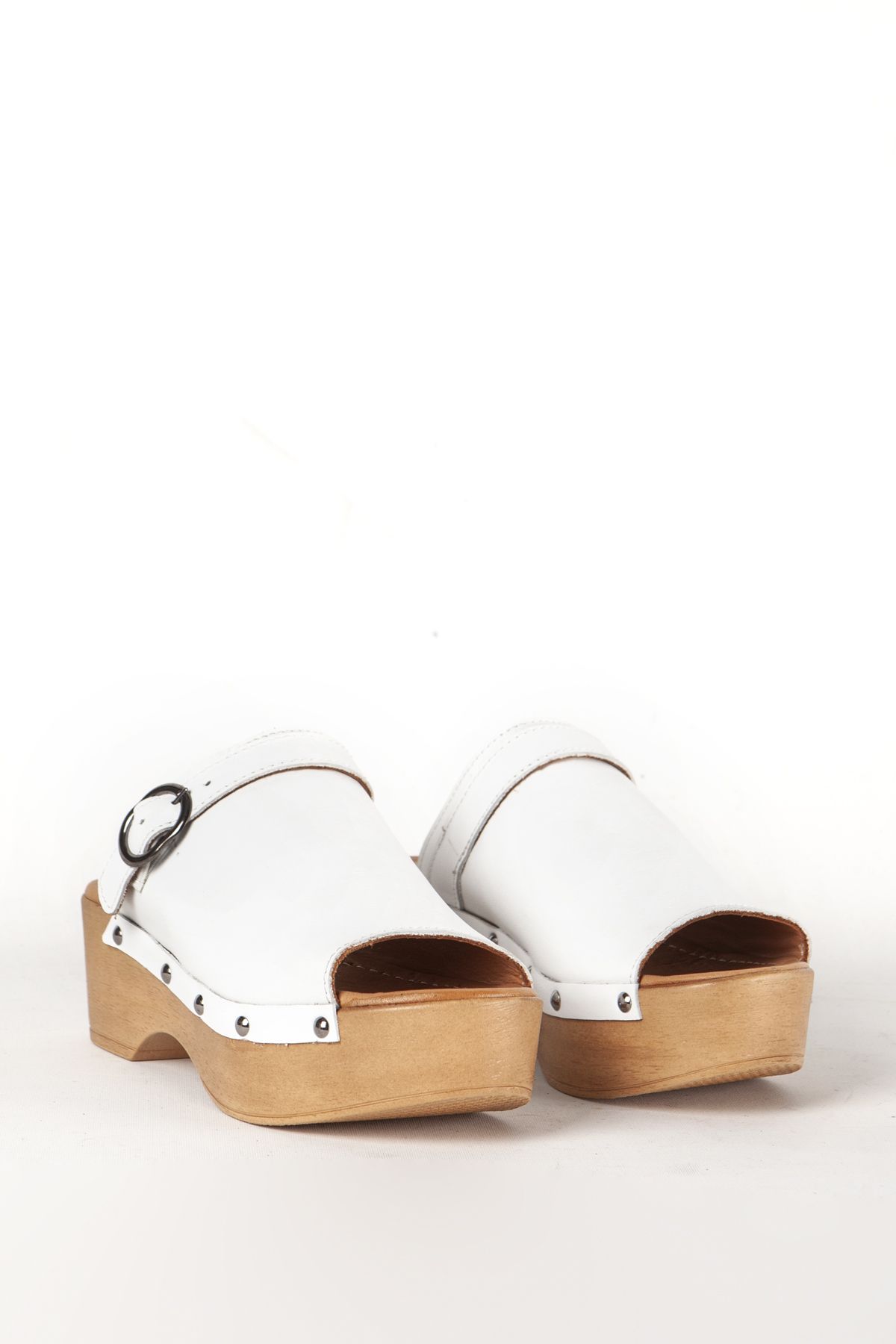 Dericlub-White Genuine Leather Thick Banded Women's Slippers - Zy 7662 2