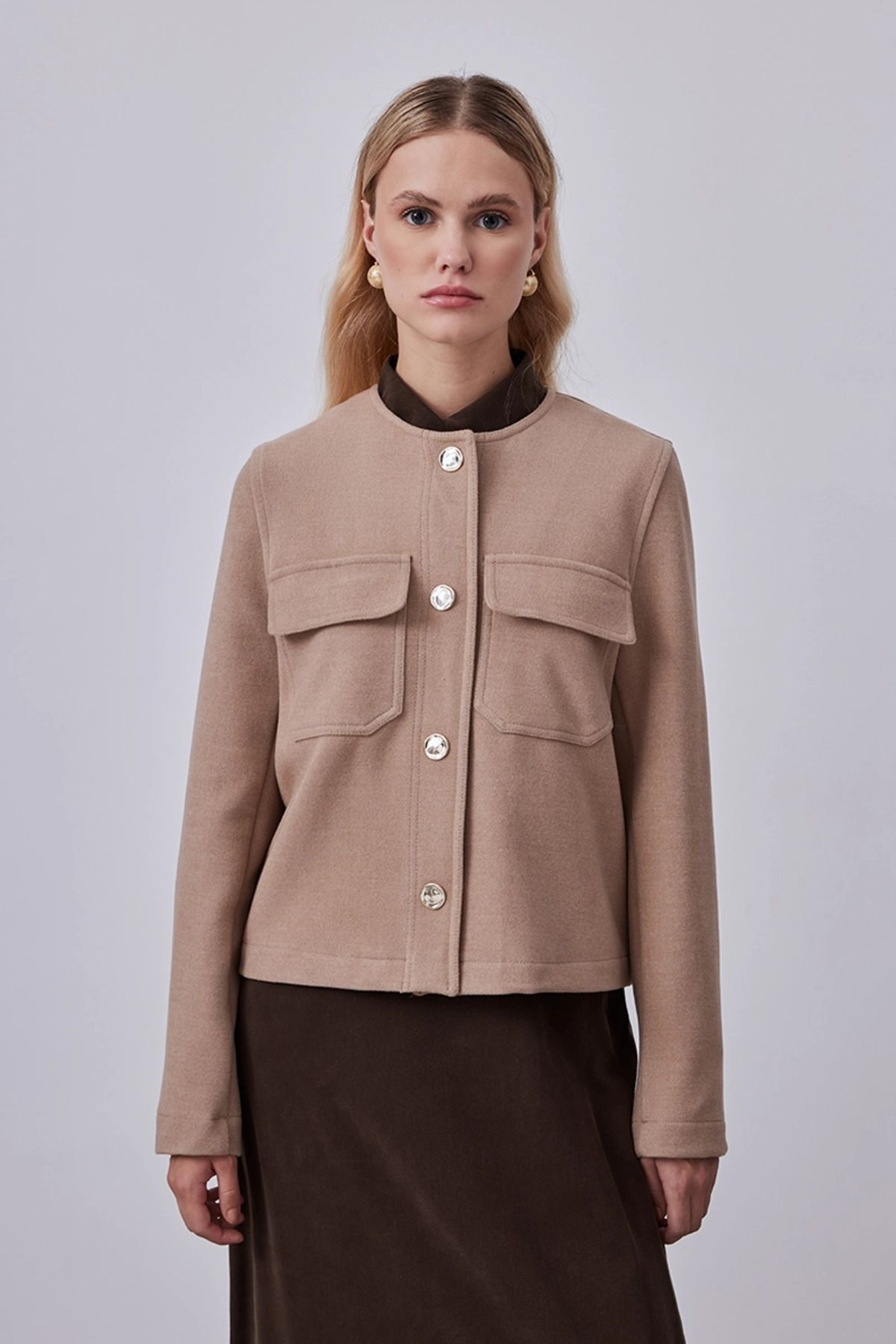 Gusto-Beige Stamp Jacket - Pocketed 1