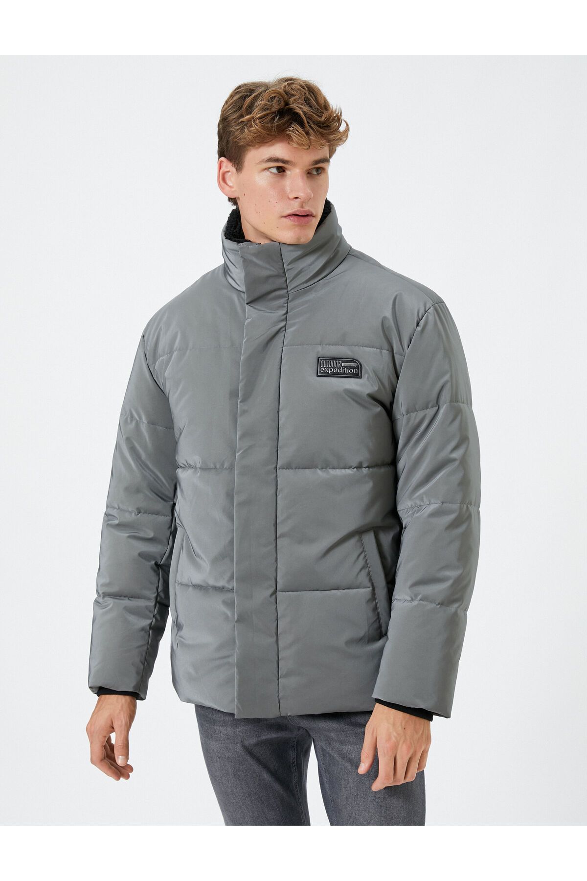 Koton-Puffer Jacket Stojan na límec na zip Kapsa s podrobným potiskem sloganu 3