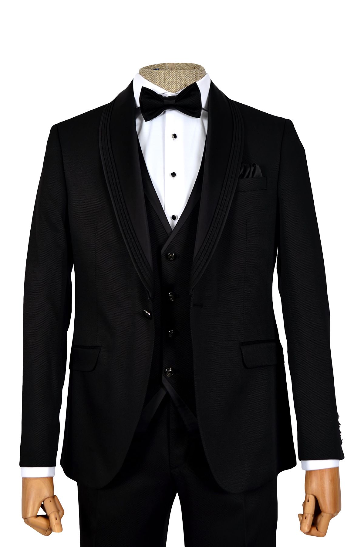 Cengiz İnler-Cengiz Inler Textured Double Line Shawl Collar Single Button Groom Suit 4
