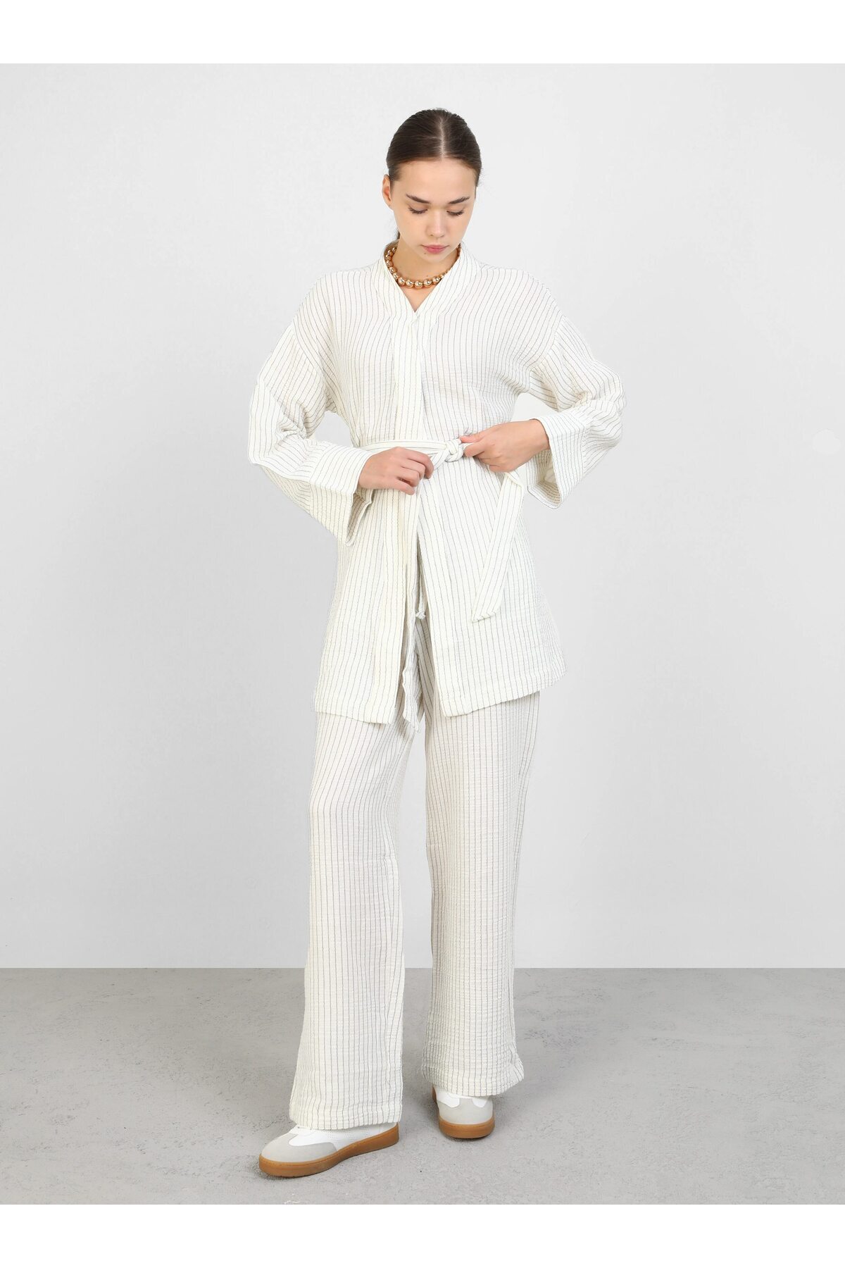 Benin-Gray Striped Cotton Suit - Benin 1