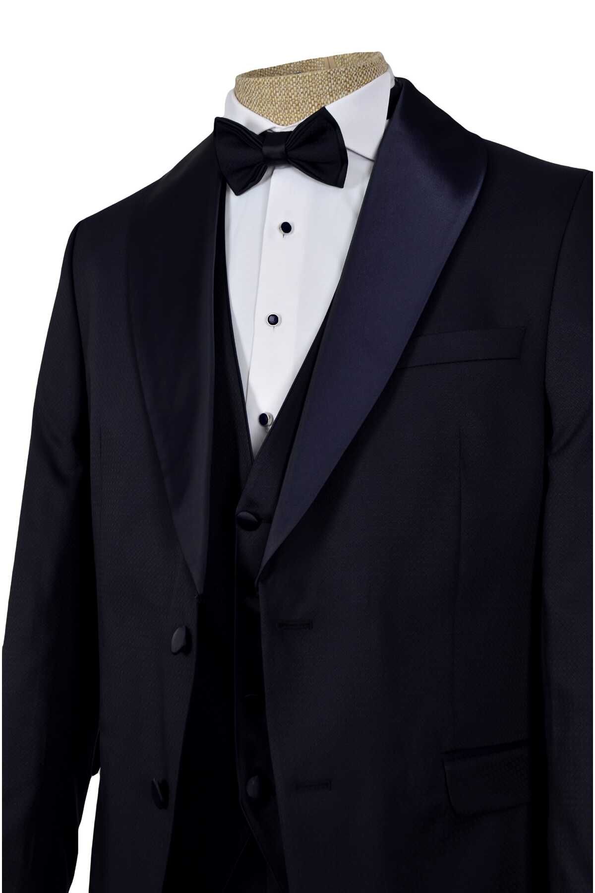 Cengiz İnler-Cengiz Inler Honeycomb Pattern Shawl Collar Double Button Groom Suit 2