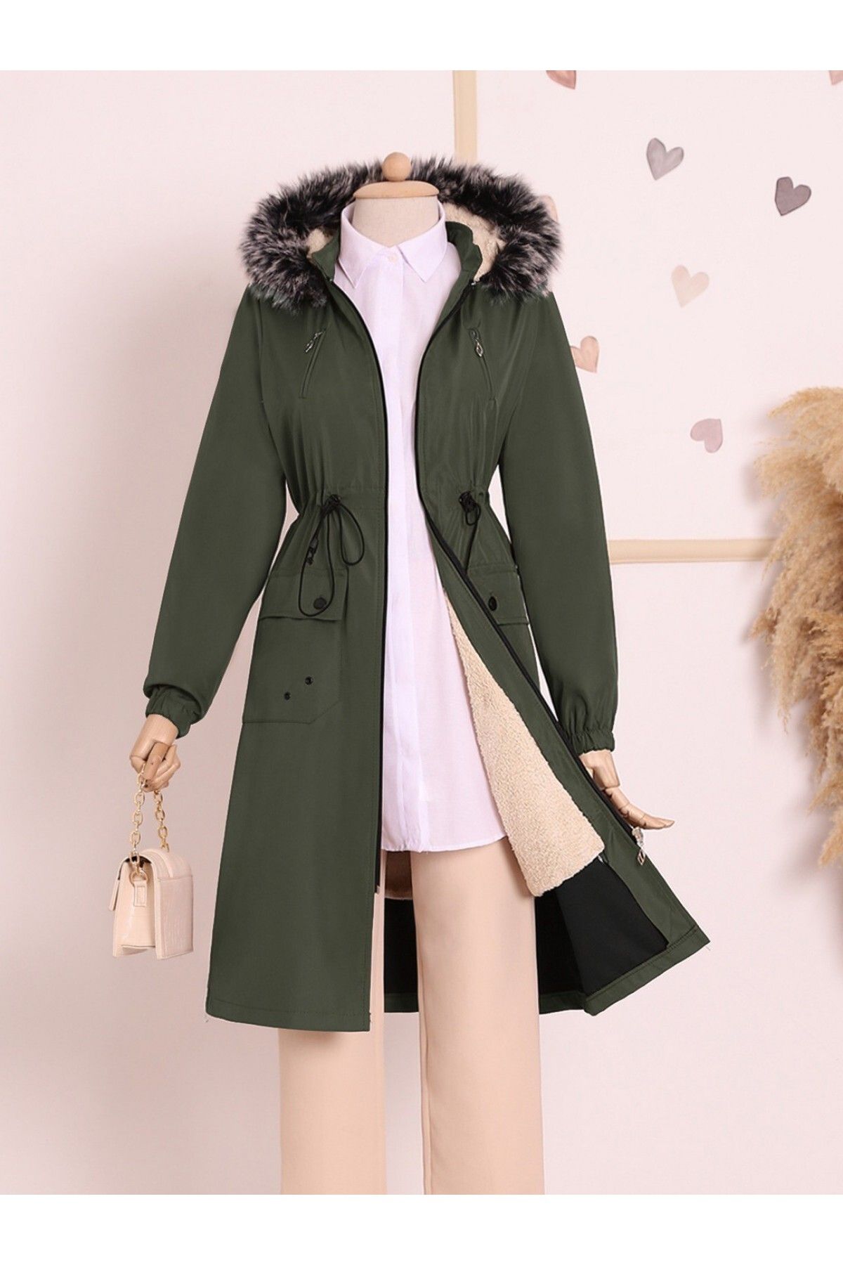 Modamorfo-Hooded Bondit Coat with Eyelets on Pockets 1