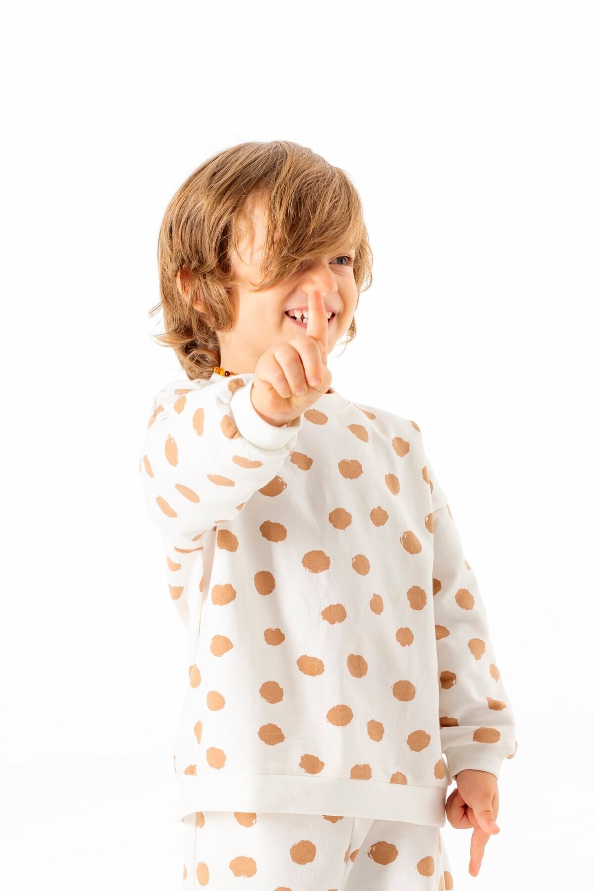 PLANT Mini Kids – Comfy Kahverengi/Beyaz Puantiyeli, %100 Pamuklu, Bisiklet Yaka Çocuk Sweatshirt fotoğrafı 2 (önizleme)