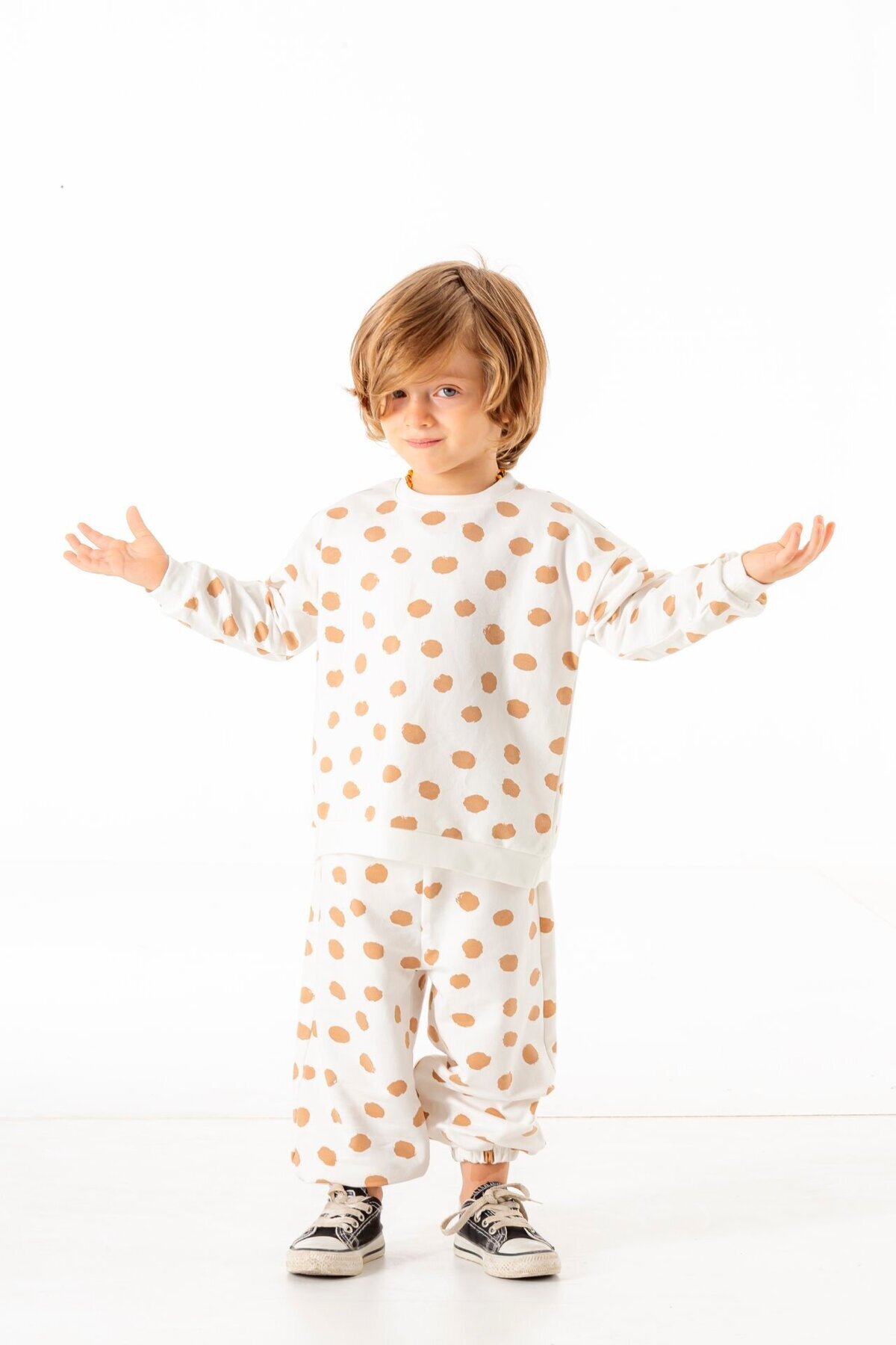 PLANT Mini Kids – Comfy Kahverengi/Beyaz Puantiyeli, %100 Pamuklu, Bisiklet Yaka Çocuk Sweatshirt fotoğrafı 3 (önizleme)