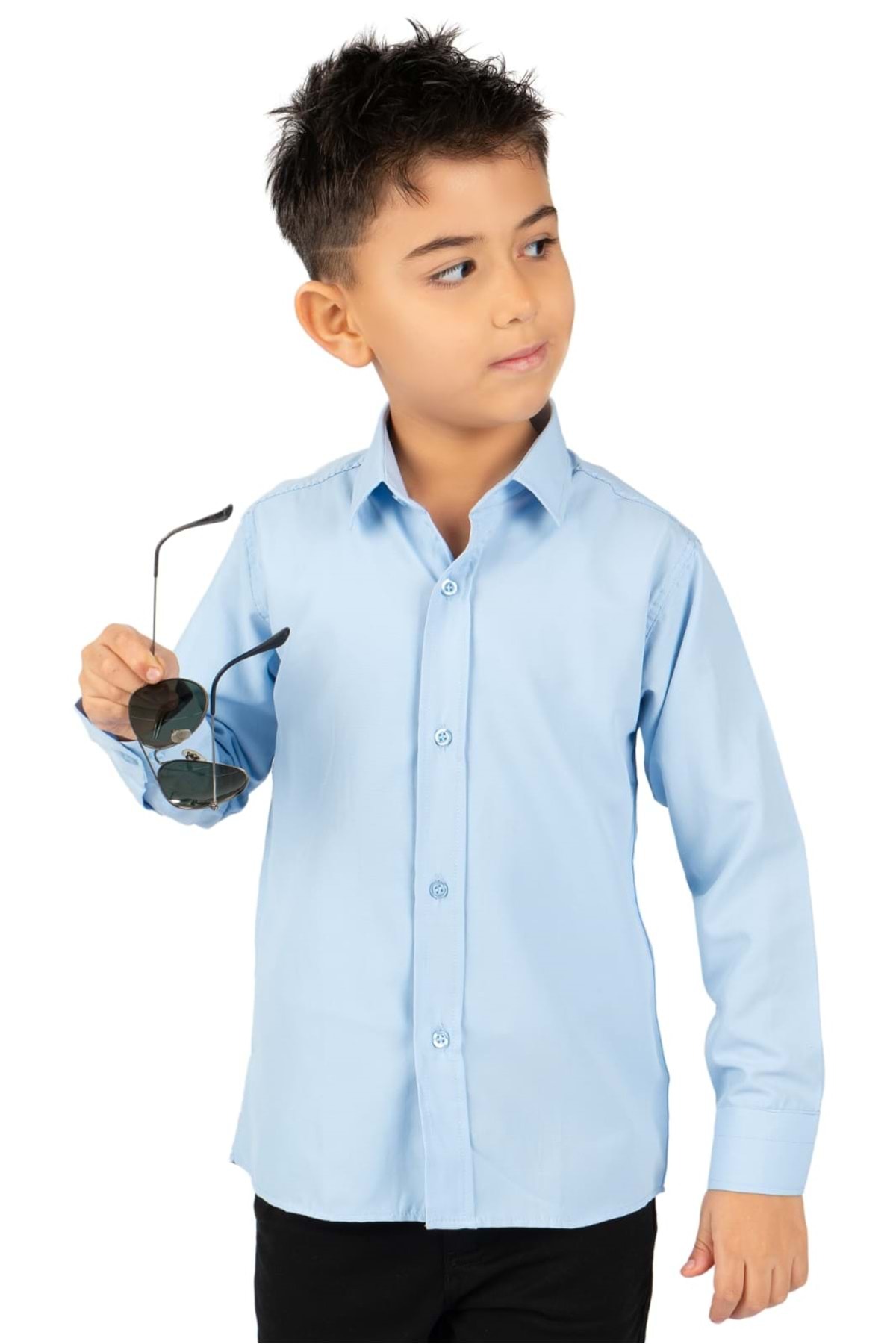 Mnk Baby&Kids Düz Renk Erkek Çocuk Gömlek MNK0575 MAVİ fotoğrafı 3 (önizleme)