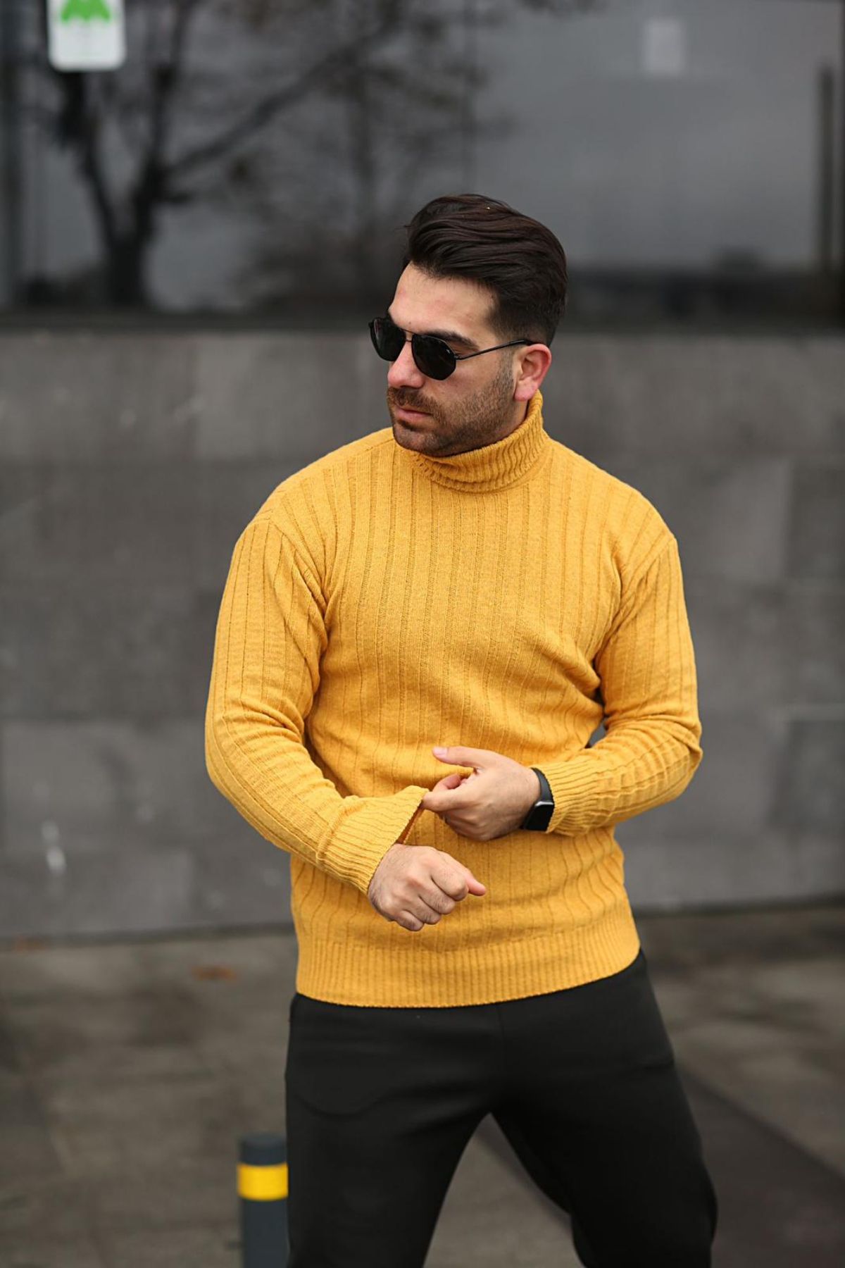 Black Sokak-Men's Black Yellow Baby Blue 3-Piece Turtleneck Turtleneck Sweater 3