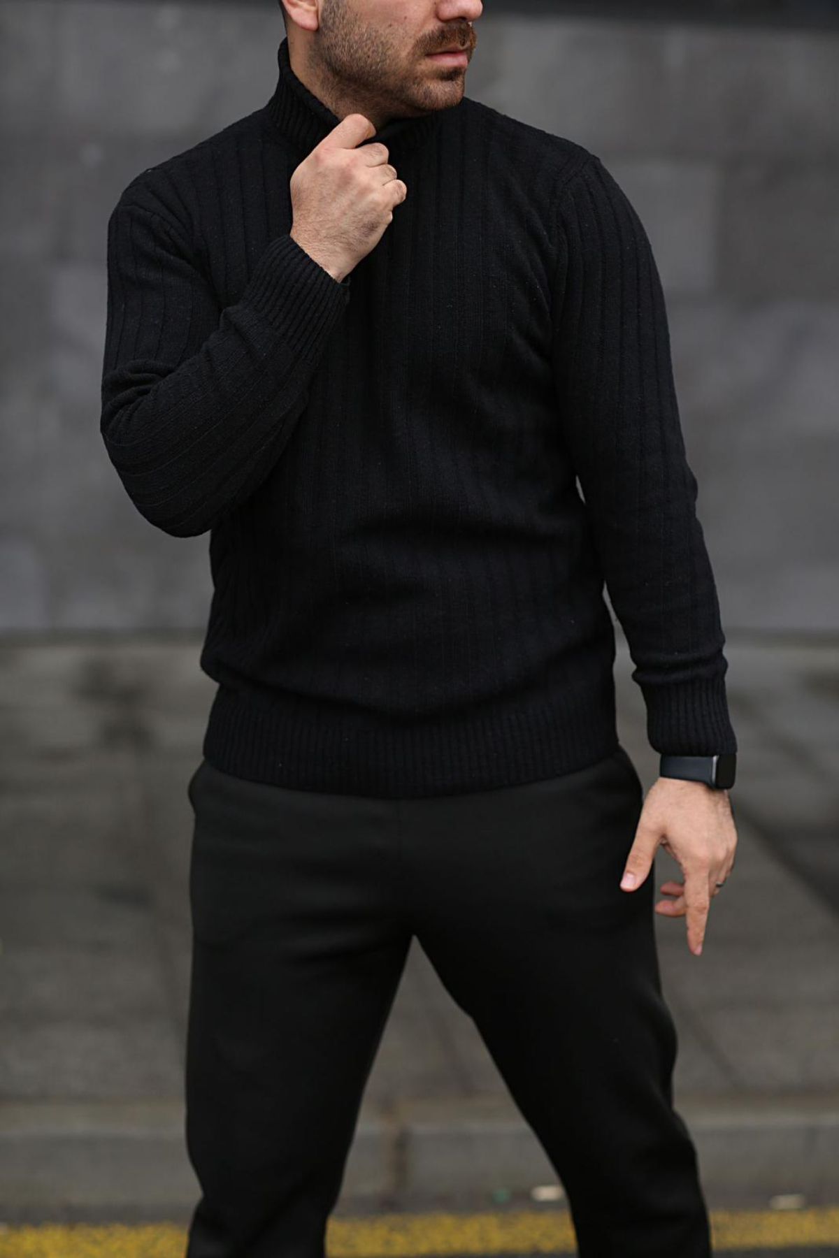 Black Sokak-Men's Black Yellow Baby Blue 3-Piece Turtleneck Turtleneck Sweater 2