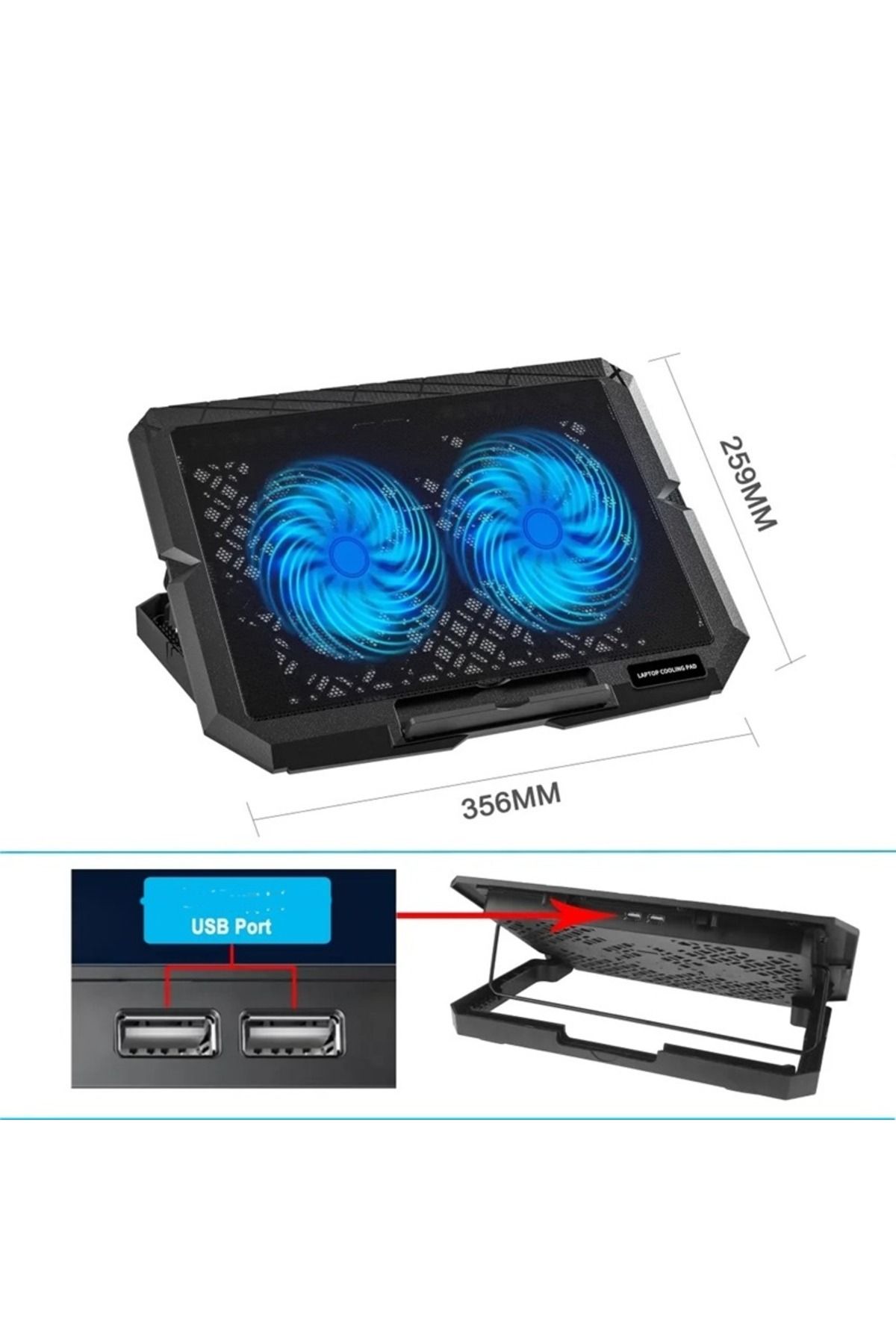 gaman 2 Fanlı Mavi Ledli 2 USB Port Yüksekliği Ayarlanabilir Leptop Notebook Soğutucu+Telefon Tutuculu Fan