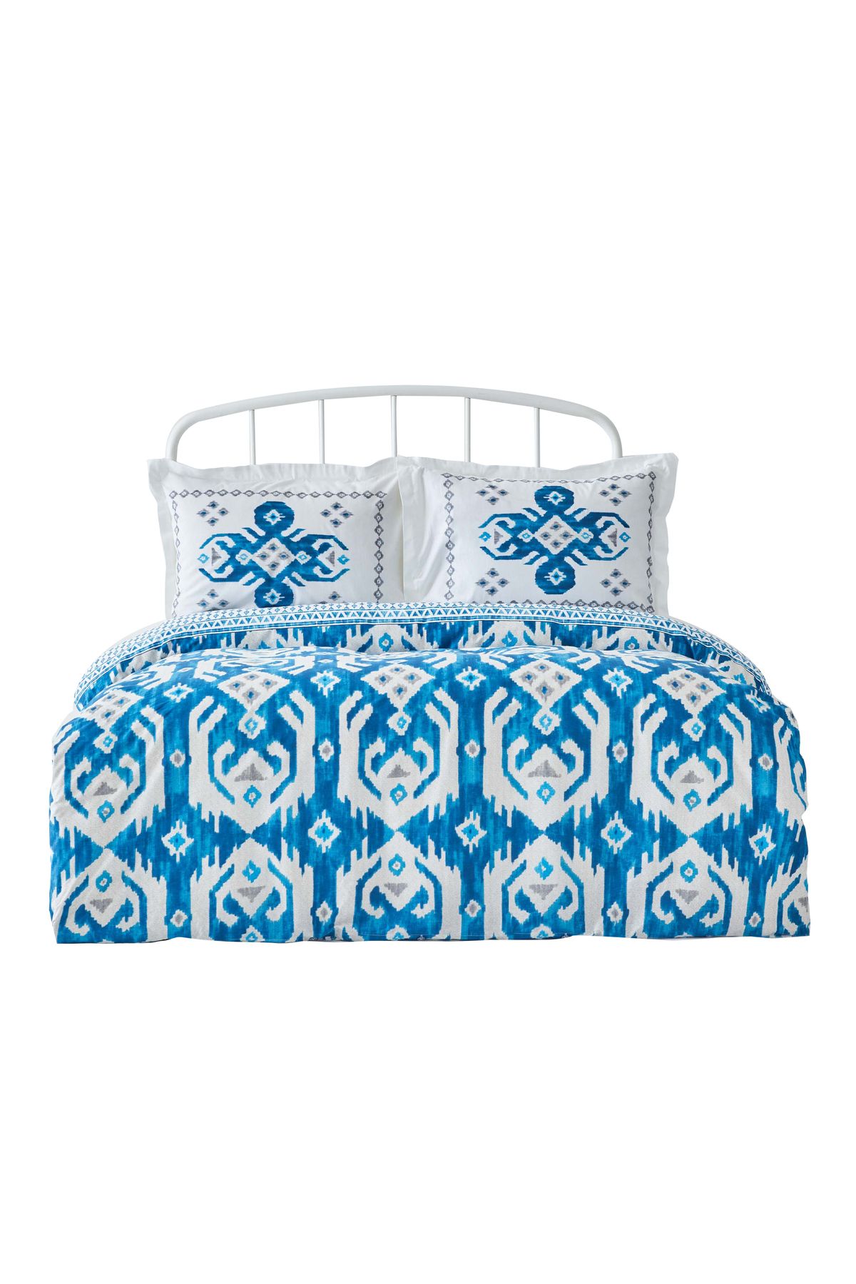 Karaca-Home Neos Blaues Baumwoll-Doppelbettbezug-Set, Bettdecke, Bettlaken, Kissenbezüge, Bettbezug 3