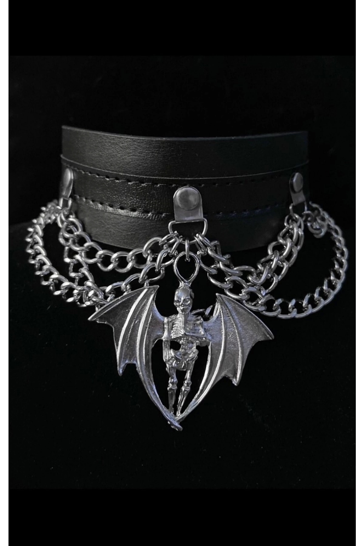DarkellaStore-Punk Leather Chain Bat Skeleton Choker Neck Collar 1